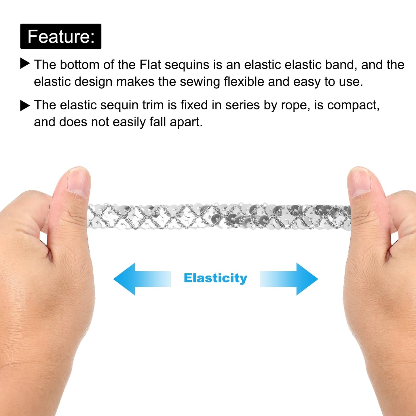 MECCANIXITY 14 Yard Sequins Beaded Lace Trim 2 Row 0.6 Inch Sequin Braid Trim Strip Paillette Sequins Ribbon Trim for Crafts, Embellishments, DIY Sewing Costume Silver
