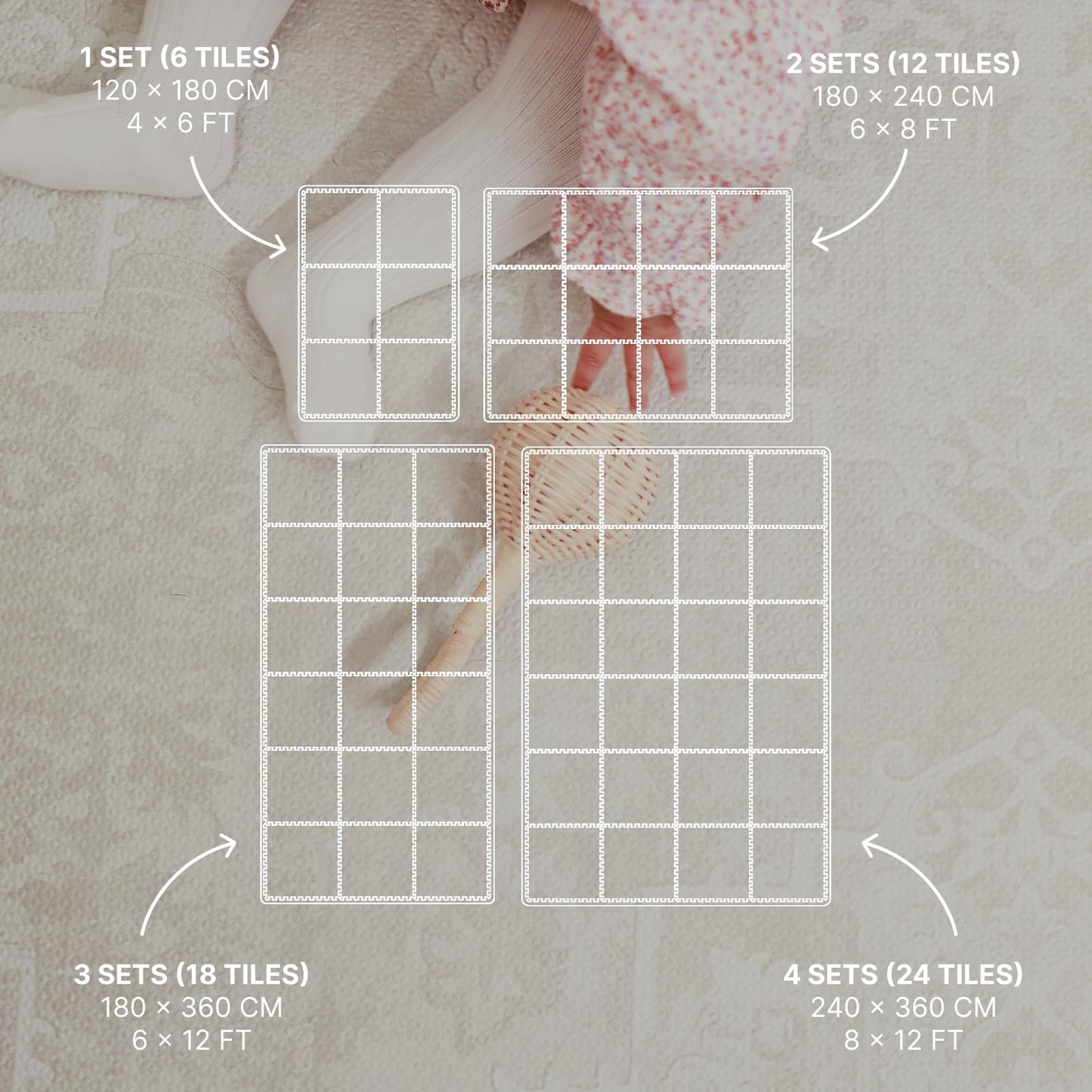 Toddlekind Playmat - Premium Foam Playmat 4 x 6 feet 6 Tile Extra Thick Foam Floor Puzzle Mat for Babies/Toddlers Stylish Non-Toxic Odorless. Perfect for Tummy Time Crawling and Play. 0m+ (off white)