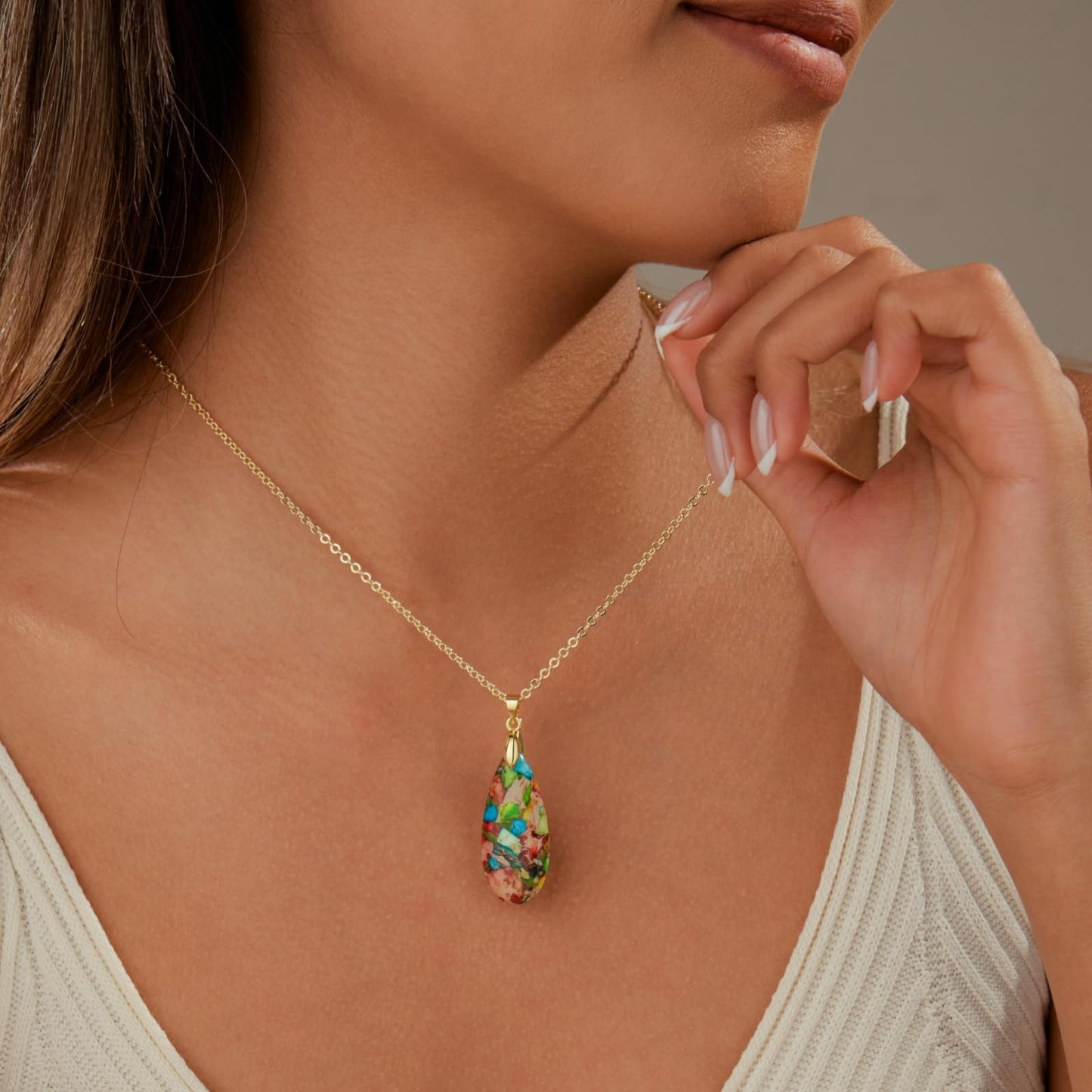 Sriomu Natural Stone Chain Necklaces (Colorful - Gold)