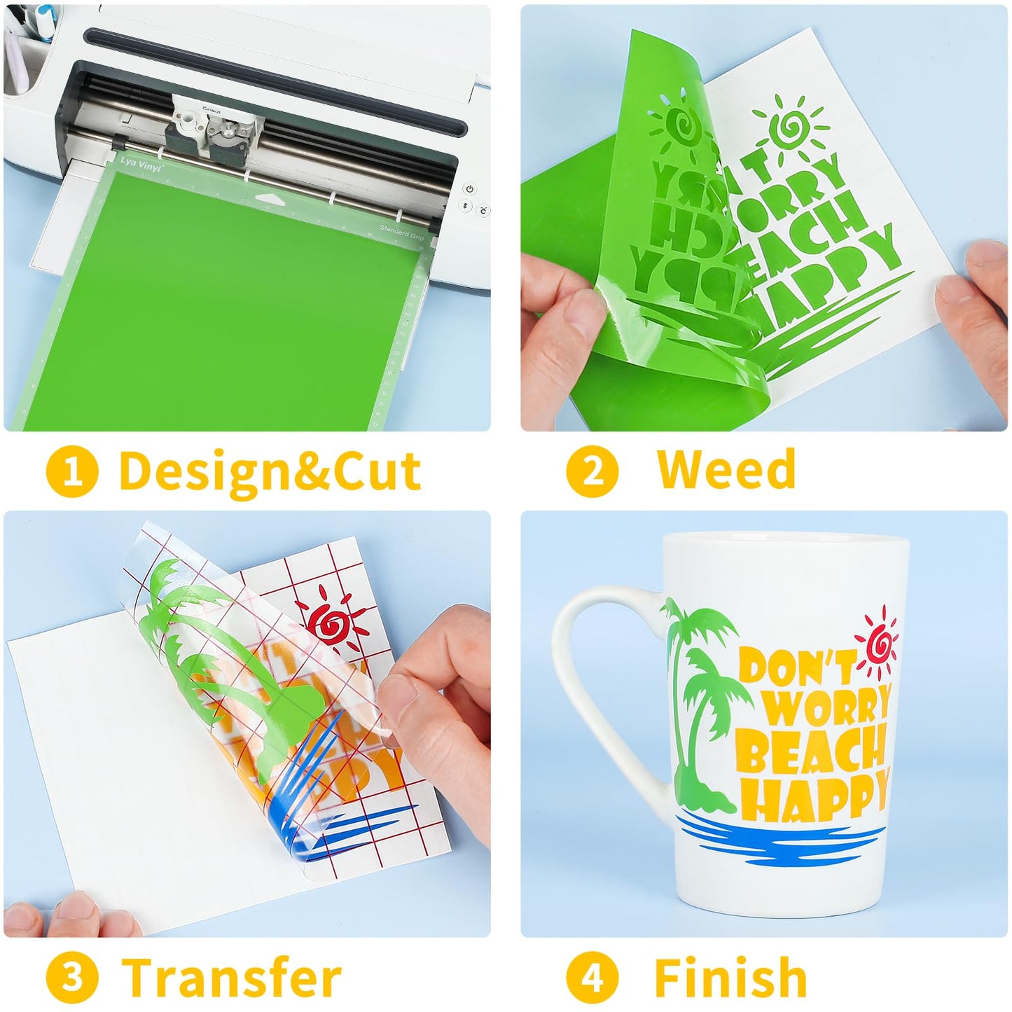 LYA Vinyl 130 Pack Permanent Vinyl - 12 "x12 Self Adhesive Vinyl Sheets，120 Sheets & 10 Transfer Tape Sheets for Cutting Machines and Decor Sticker