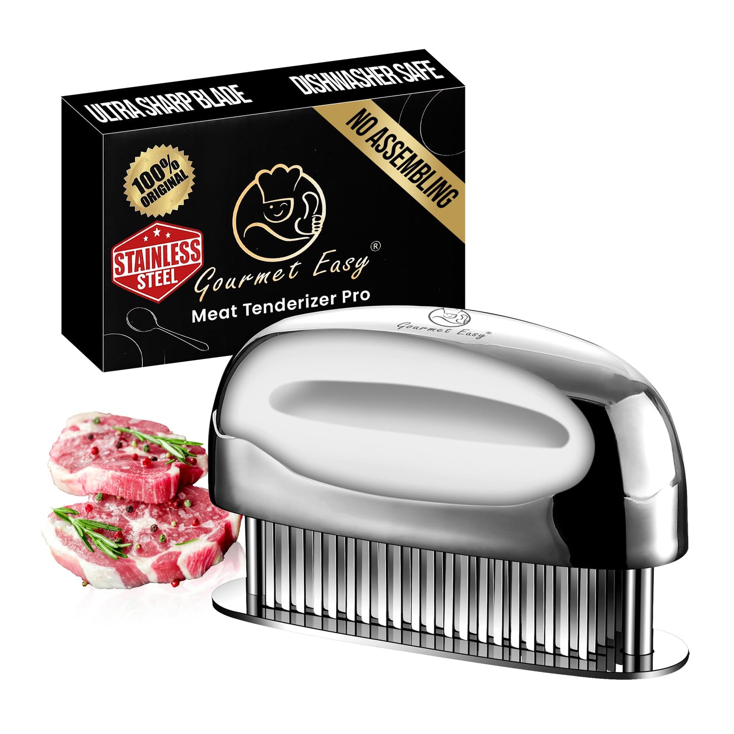 Meat Tenderizer Tool - Hand Held Blade Tenderizer for Meat - Ultra Sharp Needle Blades 100% Stainless Steel - Heavy Duty Kitchen Gadgets - Cooking Gadgets for Tenderizing Chicken, Steak, Veal, BBQ