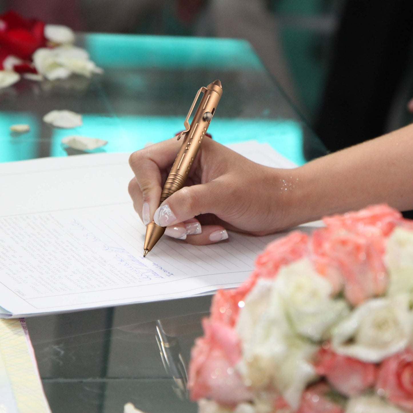 SMOOTHERPRO Bolt Action Pen with Tungsten Side 3 Colors for EDC Pocket Color Rose Gold(TP158)