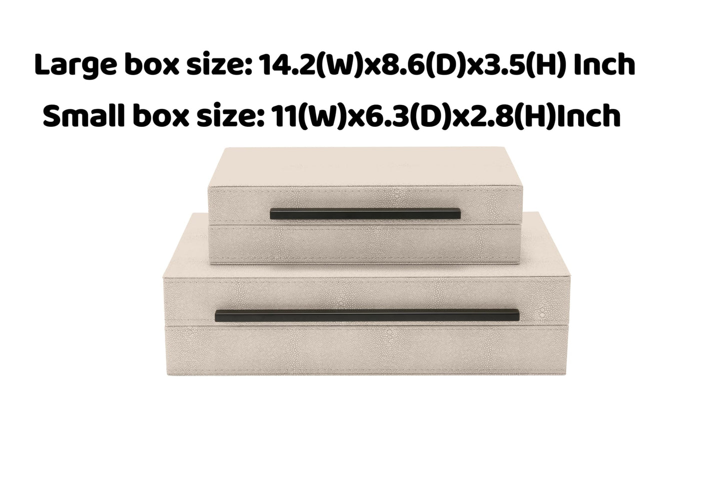 Sagala Set of 2 Ivory Shagreen Decorative Boxes With Black Metal Handles, Faux Leather Jewelry Boxes Modern Storage Boxes Photo Boxes Memory Boxes Home Organizer Box(Ivory)