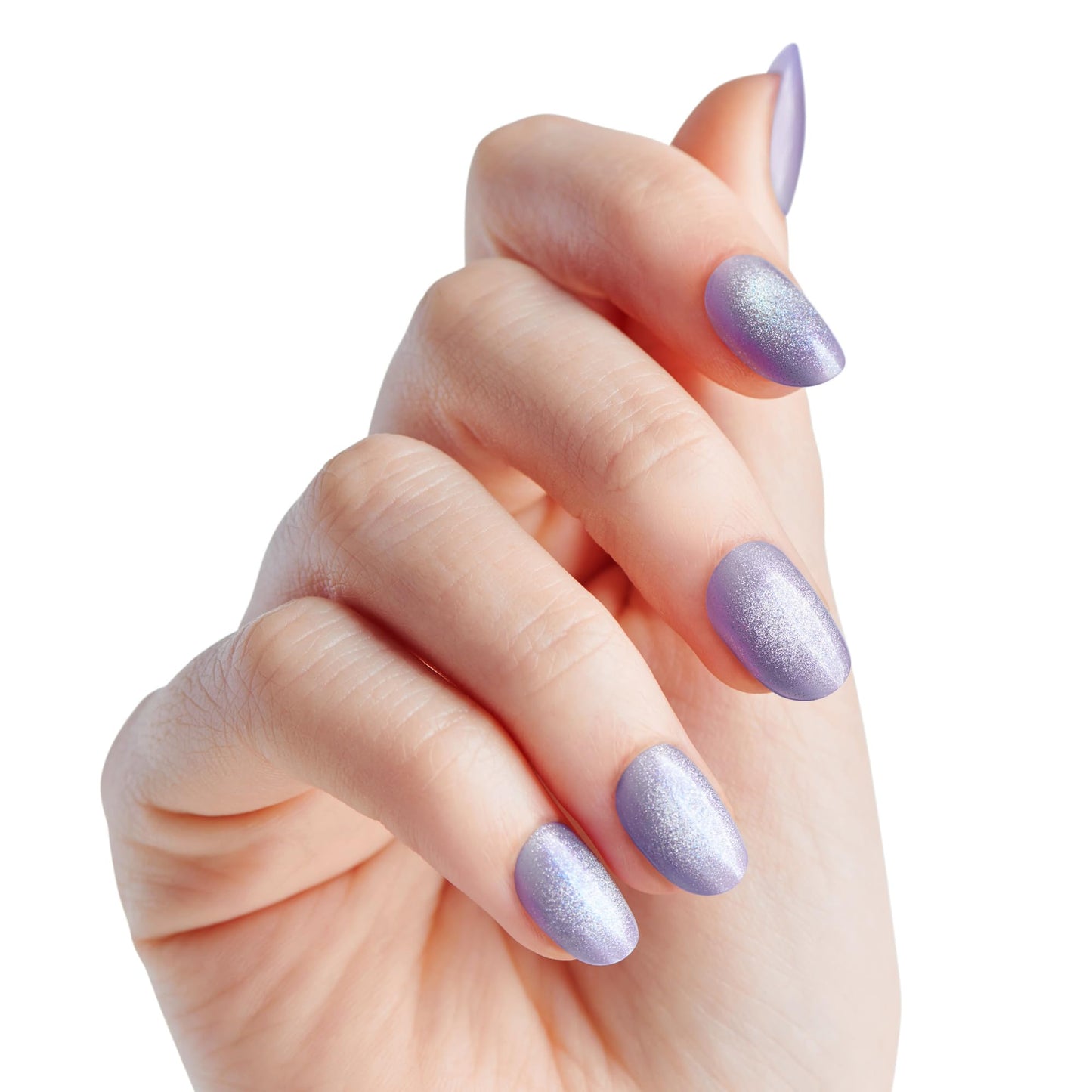 WICKED X KISS Press On Nails, ‘Ozdust’, Light Purple, Short Oval, Waterproof, Chip Proof, Smudge Proof, 28 Fake Nails, Pink Gel Nail Glue (2g), Mini Nail File, & Manicure Stick