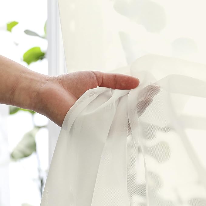 Lecloud Cream Sheer Curtains 84 Inches Long 2 Panels Set, Elegant Light Filtering Window Curtains with Rod Pocket, Airy Voile Transparent Dreaps for Living Room Decor, Each Panel 42 X 84 Inch