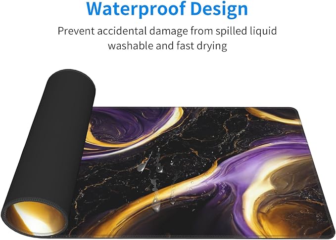 Black Marble Extended Big Mouse Pad Large,XL Gaming Mouse Pad Desk Pad,31.5x11.8inch Long Computer Keyboard Mouse Mat Mousepad with 3mm Non-Slip Base for Home Office Work-Purple and Gold Marble