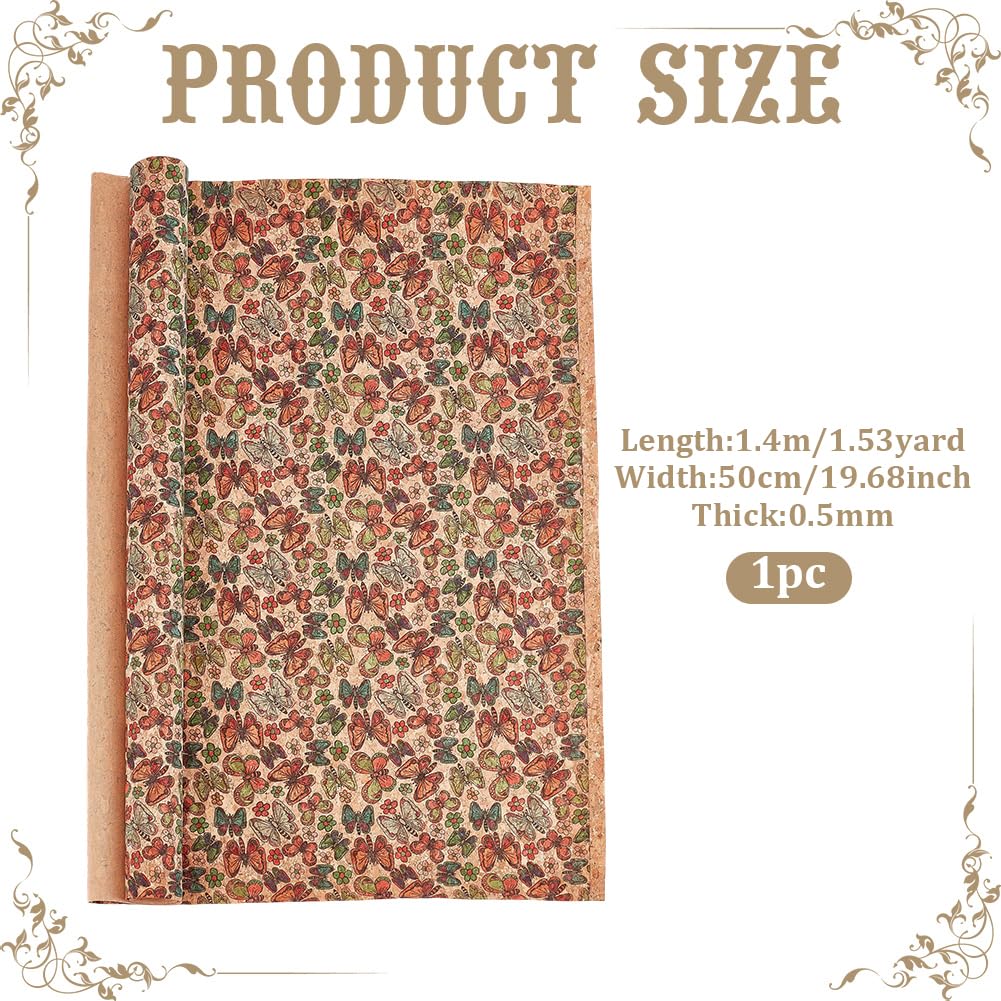 PH PandaHall Cork Fabric 55x19.7 Inch Butterfly Pattern Soft Cork Sheets Retro Style Thin Corks for Bag Making Sewing Faux Leather for Wood Craft DIY Projects Scrapbooking