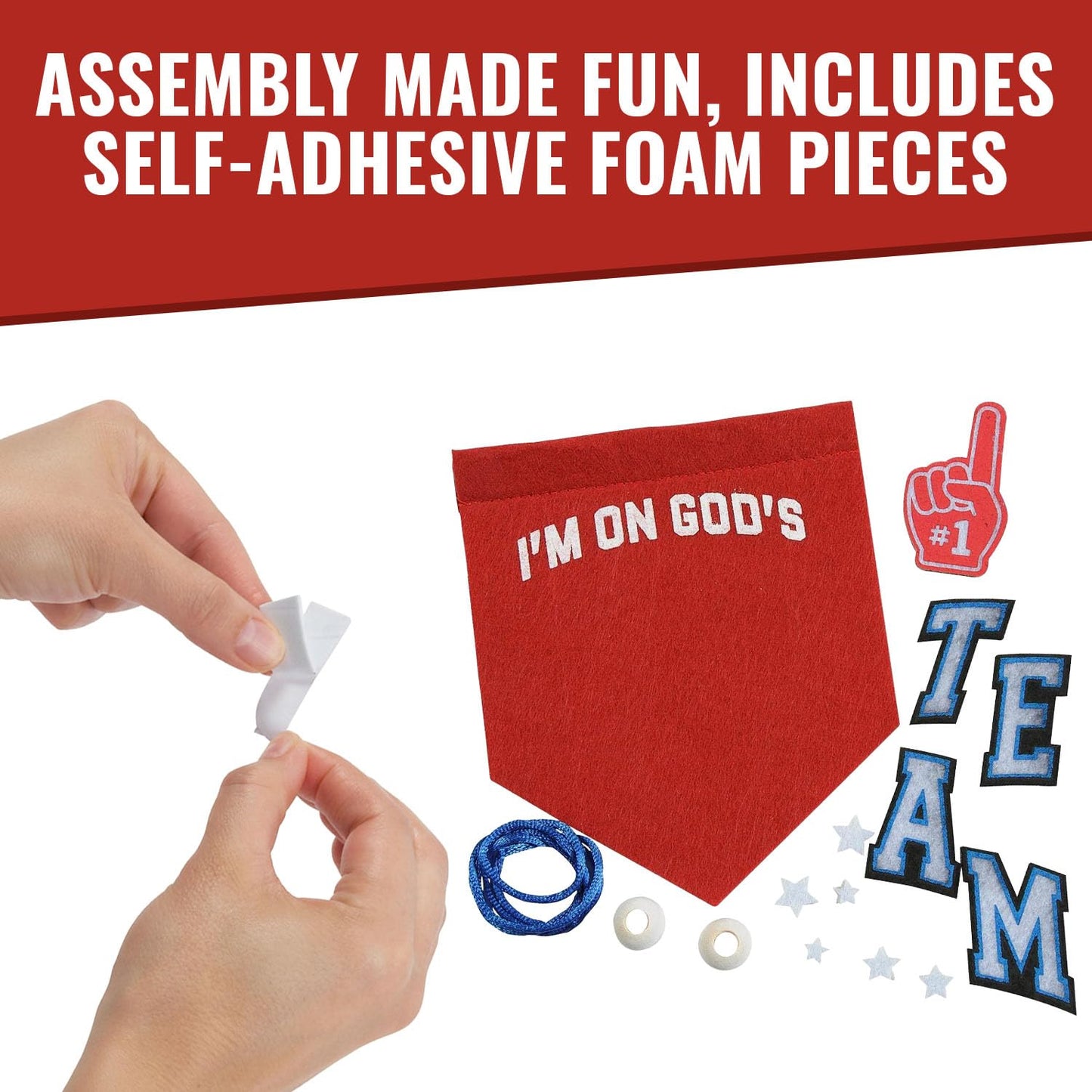 Fun Express I’m On God’s Team' Red Felt Banner Craft Kit – 12 Sets - Perfect for DIY Religious Decorations, Church Events & Sunday School Activities