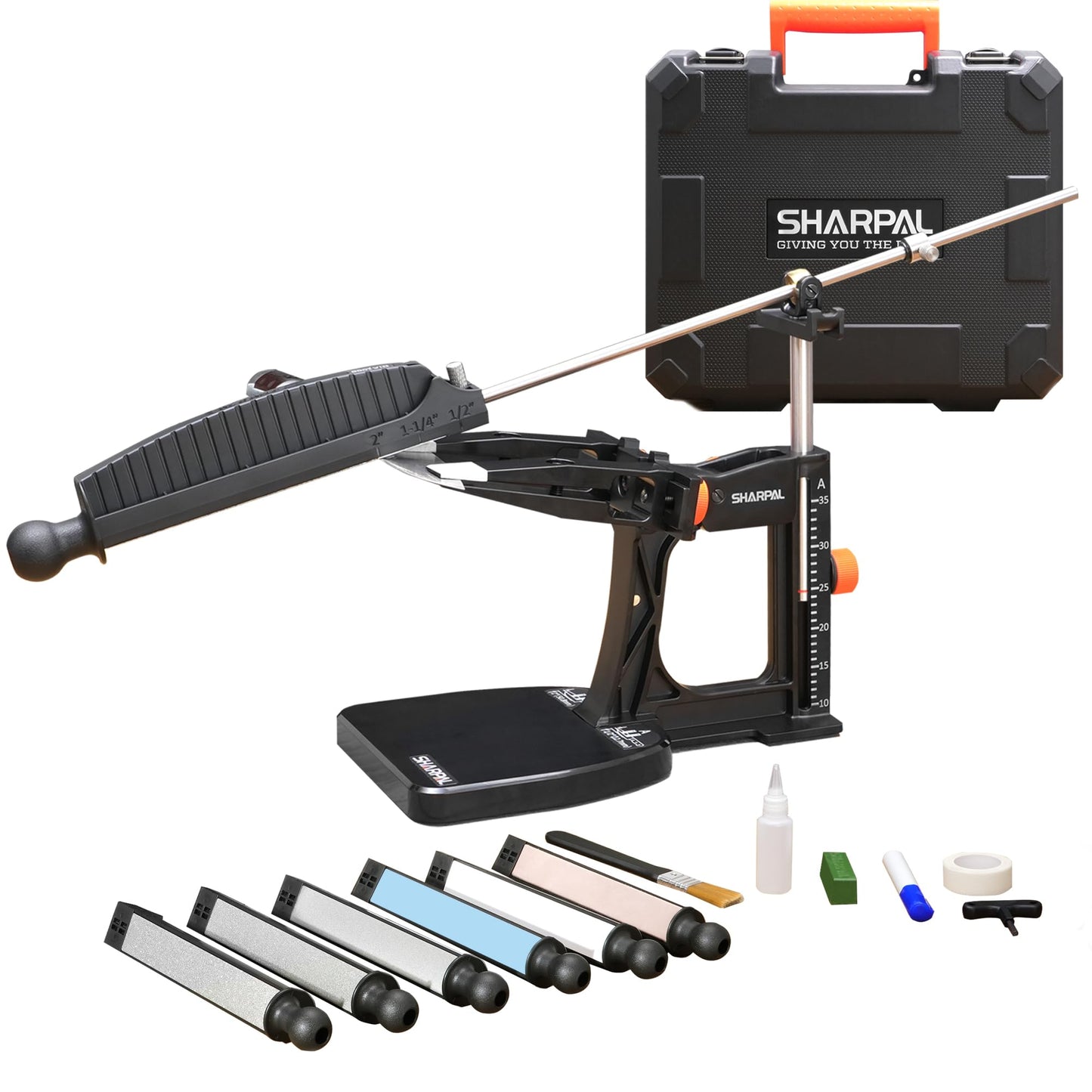 SHARPAL 202H Precision Knife Sharpening System–Adjustable Angle 10–35° Knife Sharpener Kit with 7 Abrasives (Diamond 220/325/600/1000, Whetstone 3000/6000, Leather Strop), Premium Fathers Day Gift