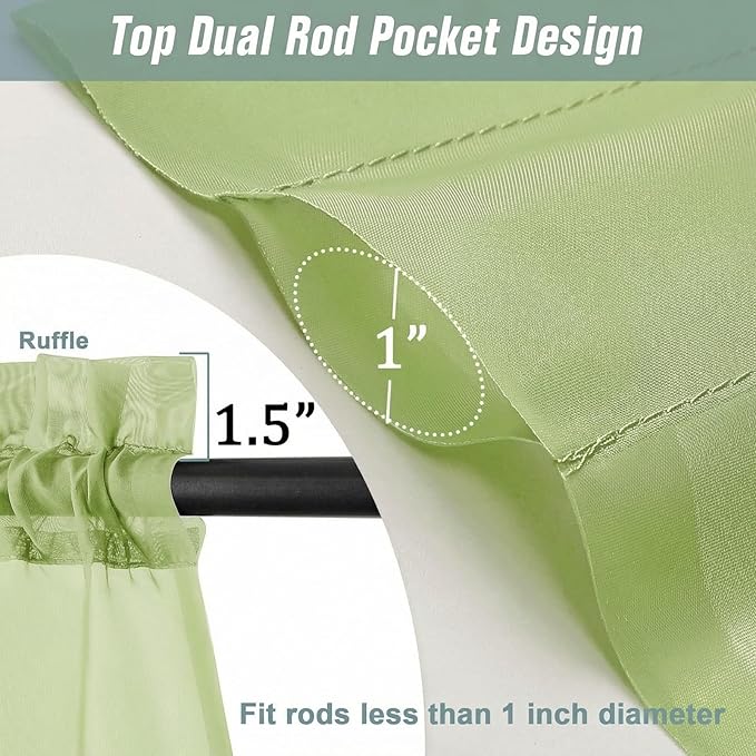 Sheer Curtains 63 Inch Length 2 Panels, Soft Voile Sheer Curtains for Christmas, Breathable Light Filtering Window Treatments, Dual Rod Pocket Panels, Lime, 2x42Wx63L Inches