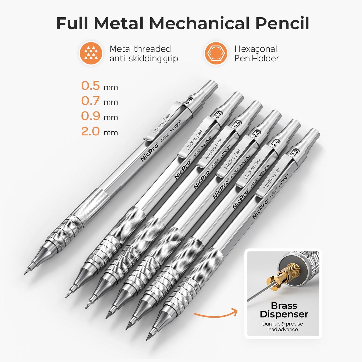 Nicpro 20PCS Metal Mechanical Pencil Set in Leather Case, Art Drafting Pencil 0.3, 0.5, 0.7, 0.9 mm & 2mm Lead Holders, 9 Tube (4B 2B HB 2H Colors) Lead Refills, Erasers For Sketching Drawing