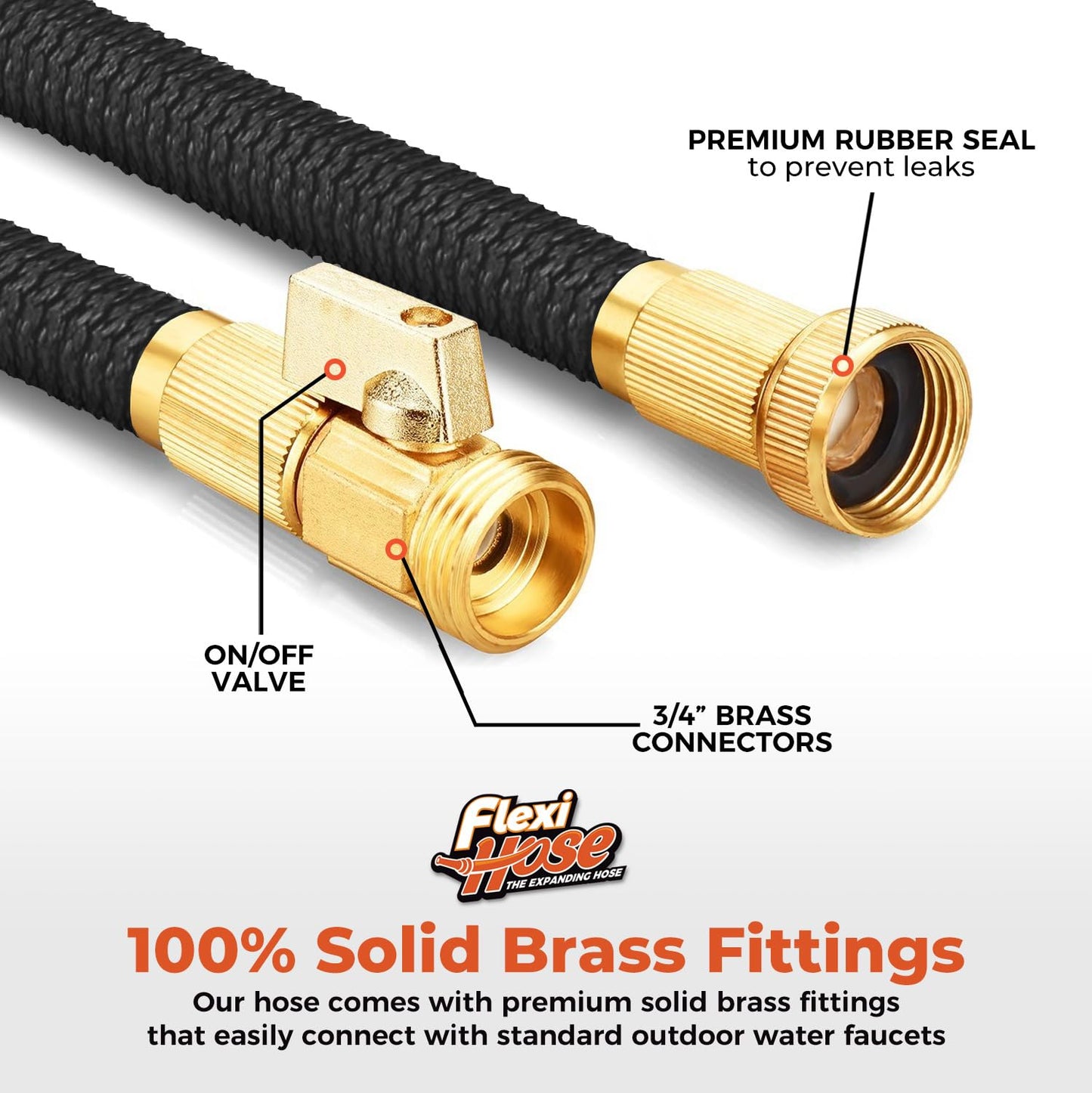 Flexi Hose Expandable Garden Hose with 8 Function Nozzle, 25FT - Lightweight Retractable Garden Hose, Water Hose - No-Kink Flexibility, 3/4 Inch Solid Brass Fittings and Double Latex Core