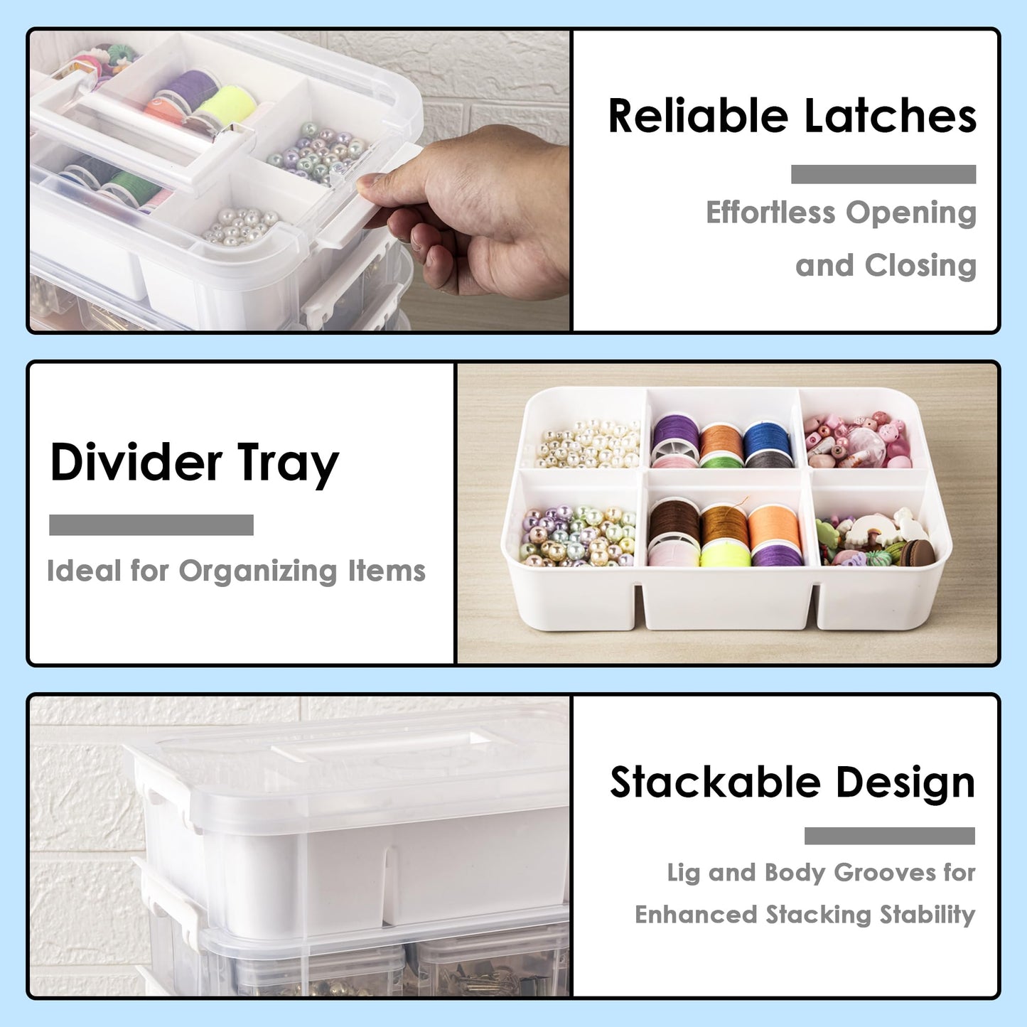 CraftGenes Craft Organizers and Storage, 10QT 4-Layer Durable Sewing Organizer for Sewing Supplies with 2 Removable Trays, DIY Kit Container for Seasonal Decor, Tool, Scrapbook and Art Supplies