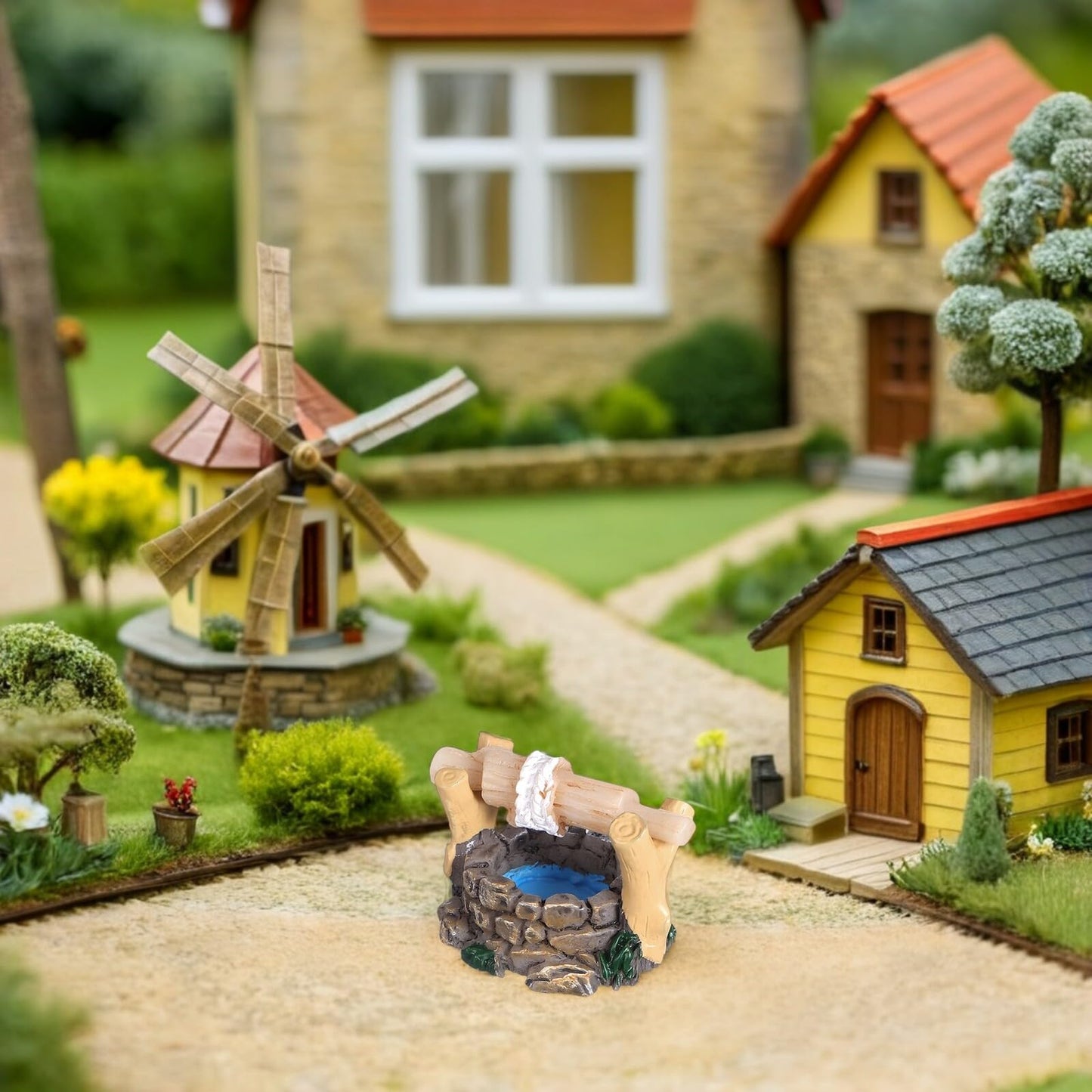 Miniature Water Well Figurine: 8Pcs Resin Fairy Garden Accessories, Tiny Water Well Micro Landscape Ornaments Kit for DIY Craft Dollhouse Decorative Accessory