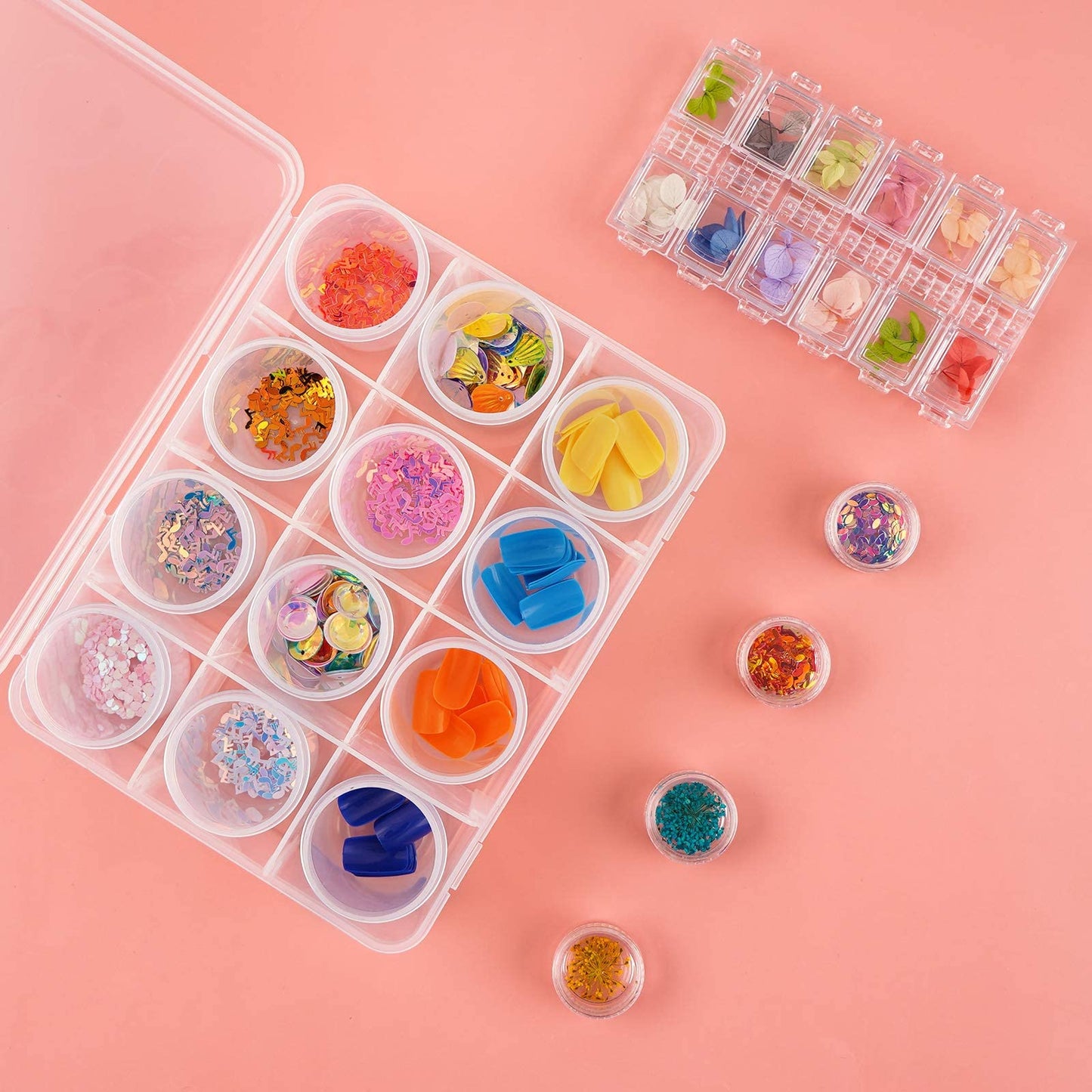 Segbeauty Gem Organizer Box, Clear Bead Container 12 Compartments with Secure Lids, Empty Plastic Display Case Jewelry Organizer Transparent Nail Art Decoration Holder for Small Findings