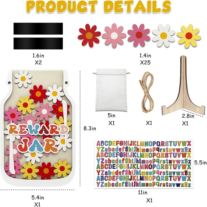 Magnetic Reward Jar for Kids – Flower Jar with Colorful Letter Stickers Behavior, Classroom Incentive Suitable for Teachers Parents Kids Motivational Tool