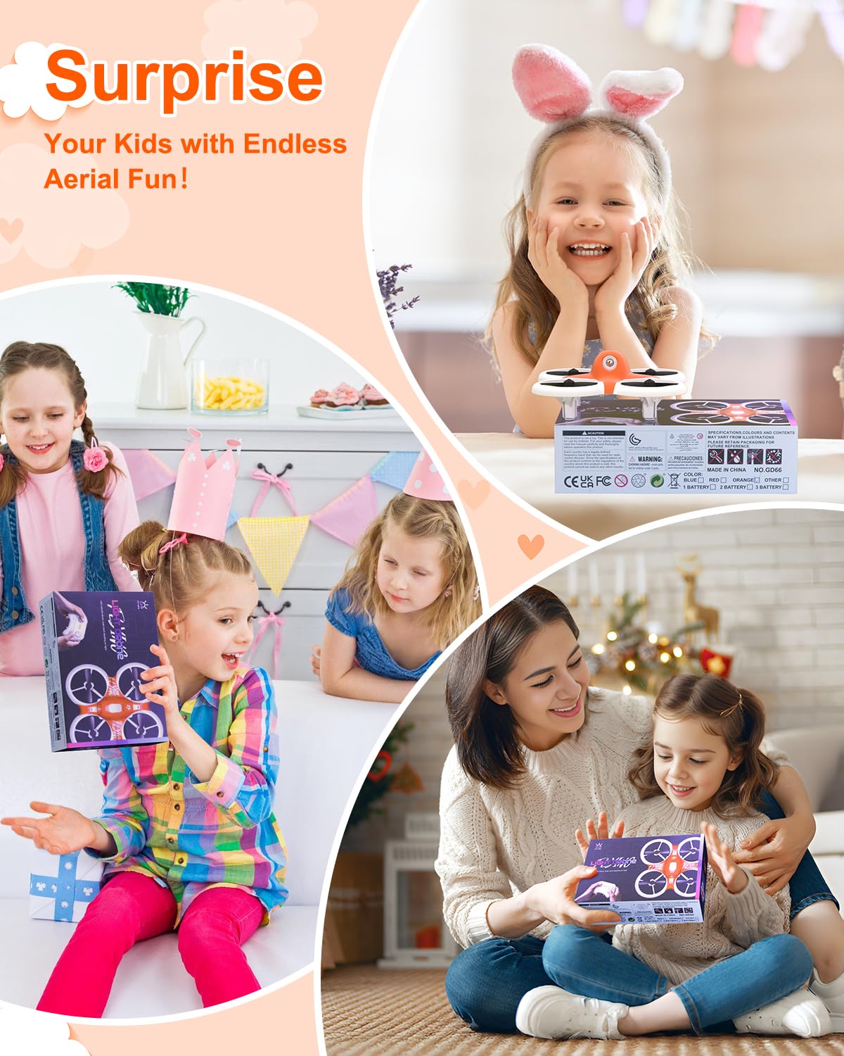 Drone for Kids with Colorful Light, Mini Indoor RC Drone Quadcopter Toy with 360 Flip, Altitude-Hover, Self-Rotation, 3 Speed Modes, 2 Batteries for Boys Girls and Beginners