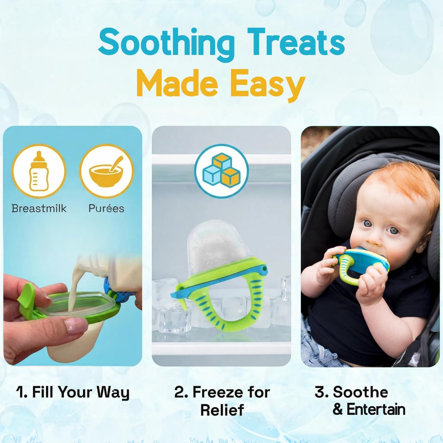 Teetherpop Fillable Freezable Teethers for Babies - Breastmilk Teether with Spill-Proof Sippy Slits – Teething Popsicle for Baby, Liquids & Purées, Cooling Teething Relief Feeder Pacifier - LimonTeal