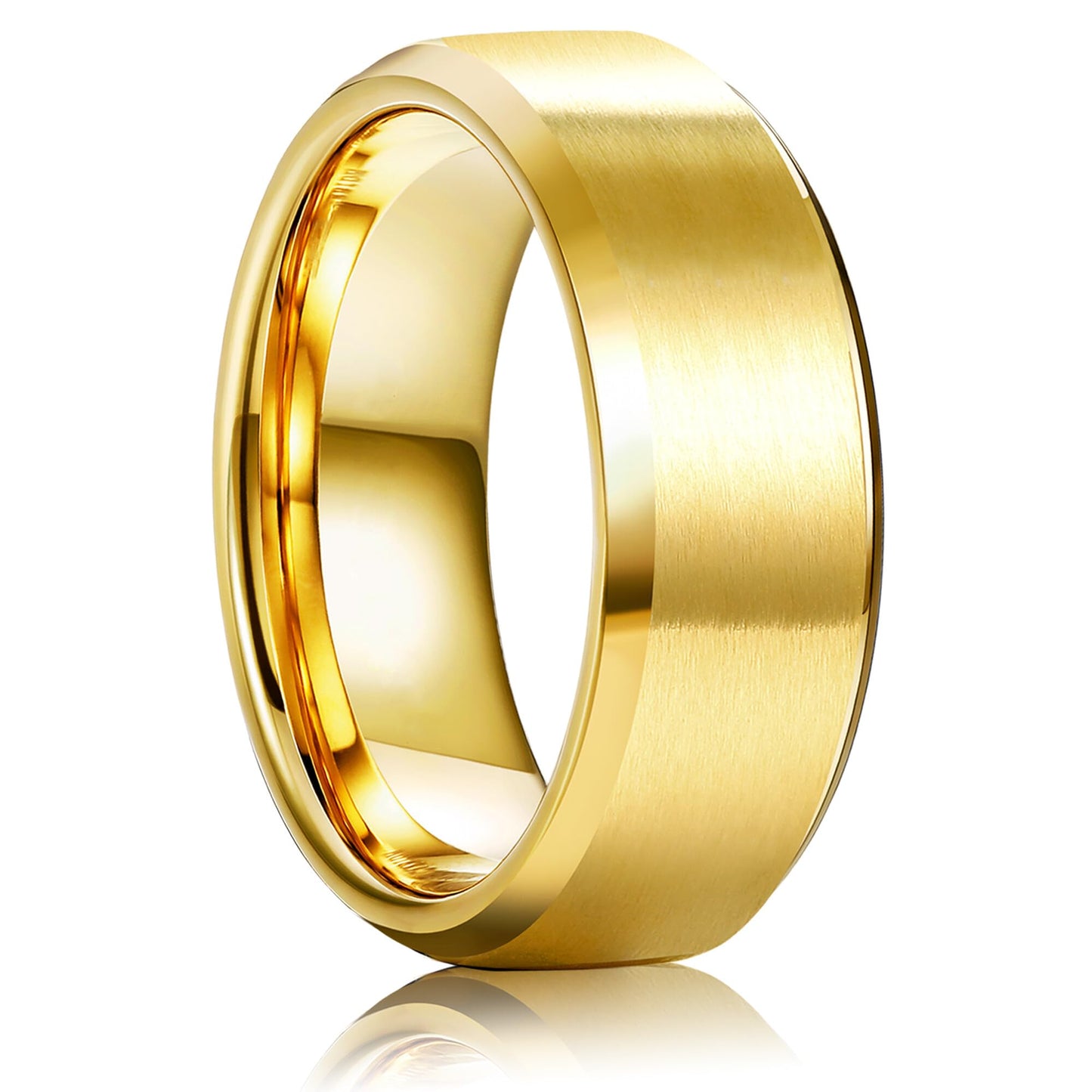 Jstyle Stainless Steel Rings for Men Women 8MM Wedding Band Rings Matte Surface - Beveled Polished Edge Mens Ring Size 8 18K Gold Plated Ring for Men