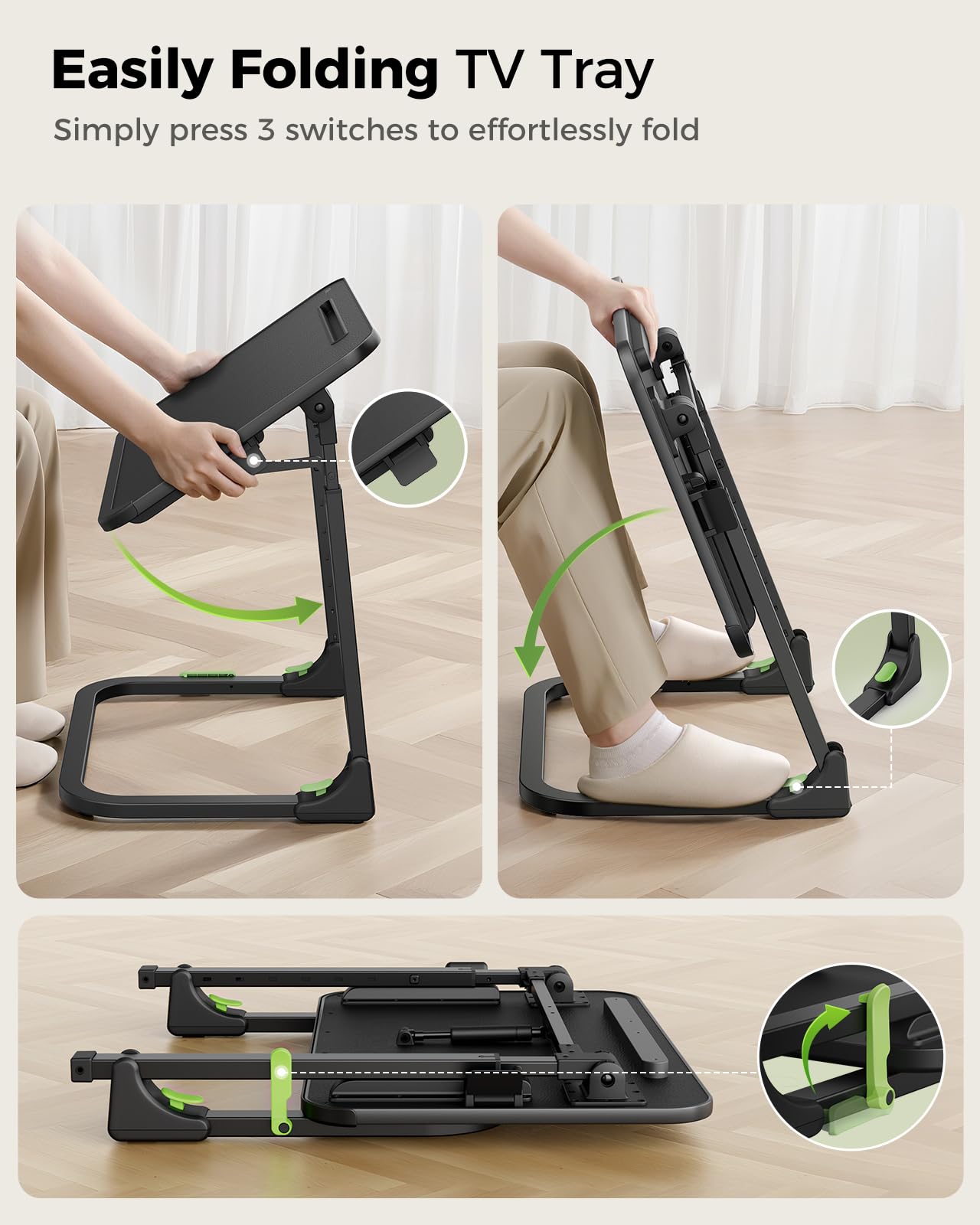 SAIJI Foldable TV Tray | Easy Folding Small Table, Height & Tilt Adjustable TV Trays for Eating, Working, Crafting - Sturdy TV Dinner Tables on Couch & Bed