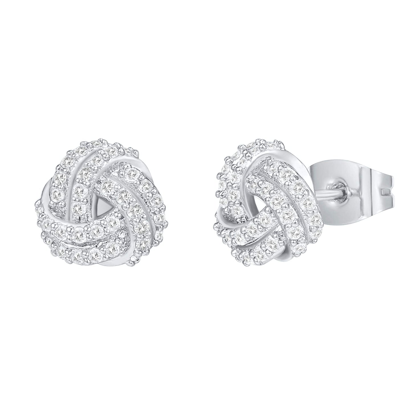 PAVOI 14K Gold Plated 925 Sterling Silver Post Cubic Zirconia Love Knot Stud Earrings, 14K Gold Plated in White Gold