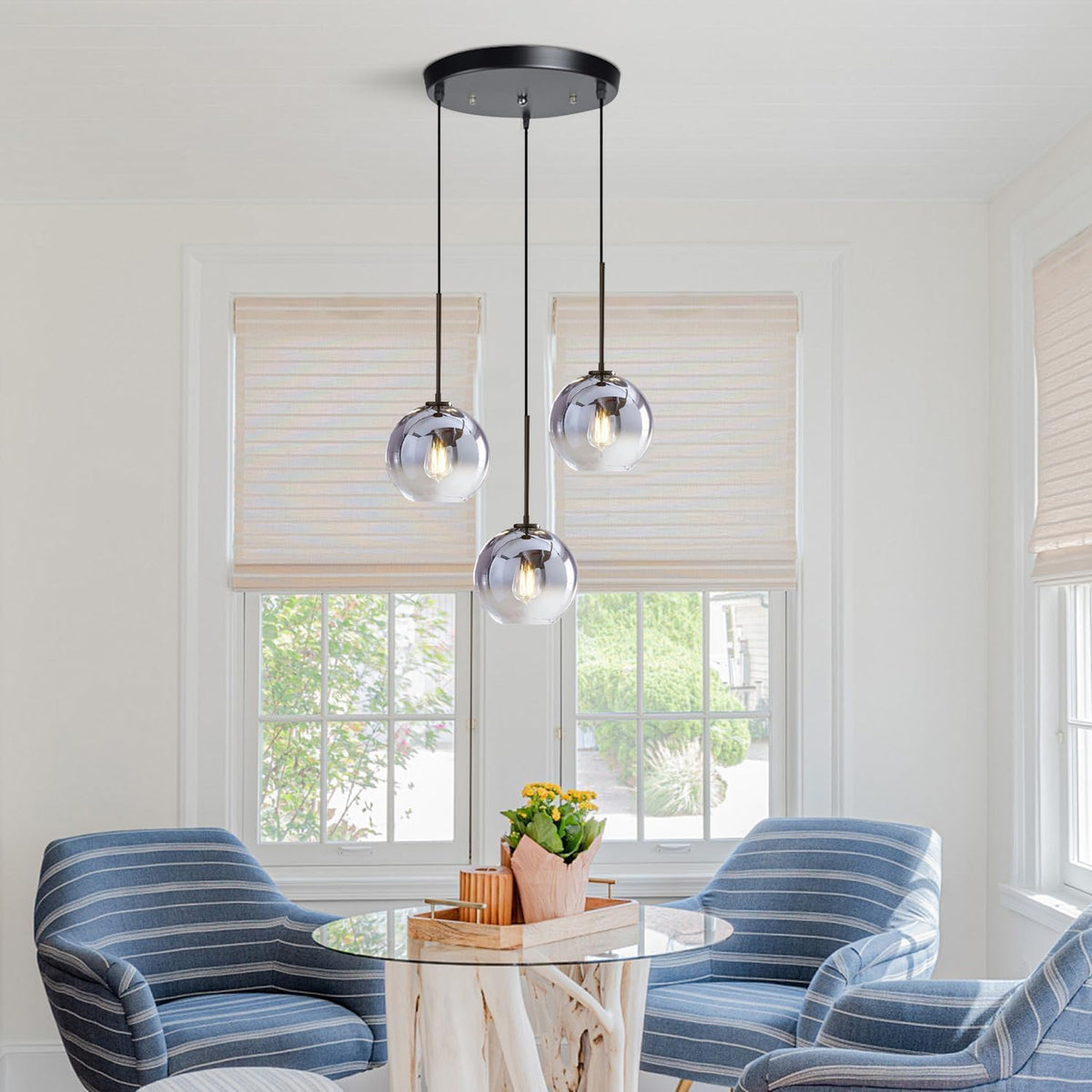 KCO Lighting 3 Pendant Light Fixtures Ceiling Hanging Large Glass Cluster Chandelier Nordic Mercury Glass Pendant Light Modern Cluster Pendant Light Fixture