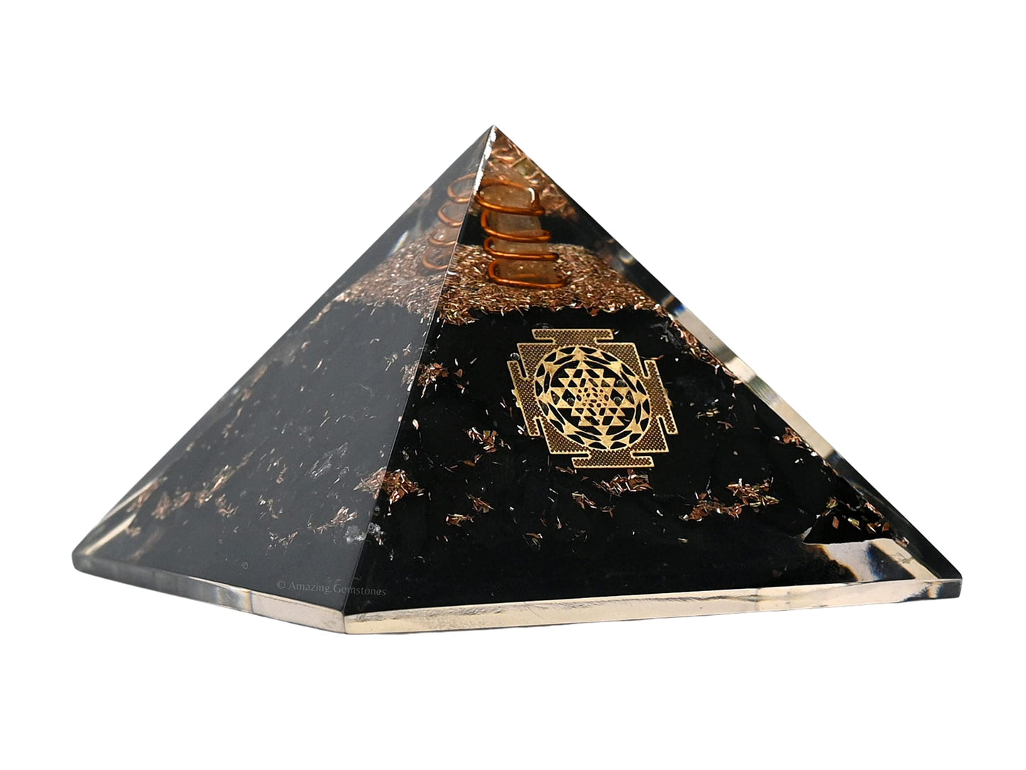 Amazing Gemstone Large Black Tourmaline Orgone Pyramid Crystal, Sri Yantra Orgonite Pyramid, Positive Energy Healing