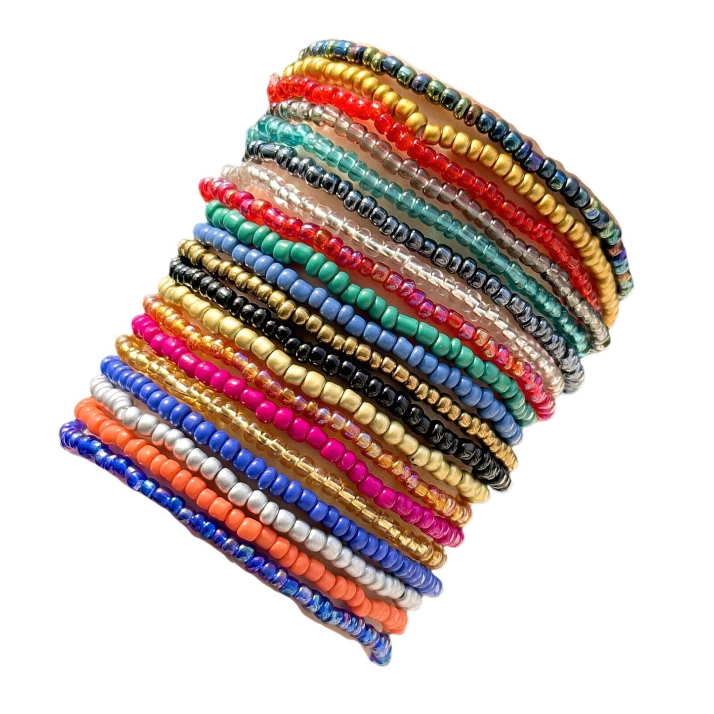 16-30Pcs Handmade Bohemian Colorful Crystal Seed Beads Stackable Adjustable Elastic Stretch Multilayerd Bracelets for Women Summer Vacation Beach Boho Bangle Jewelry-mix 2