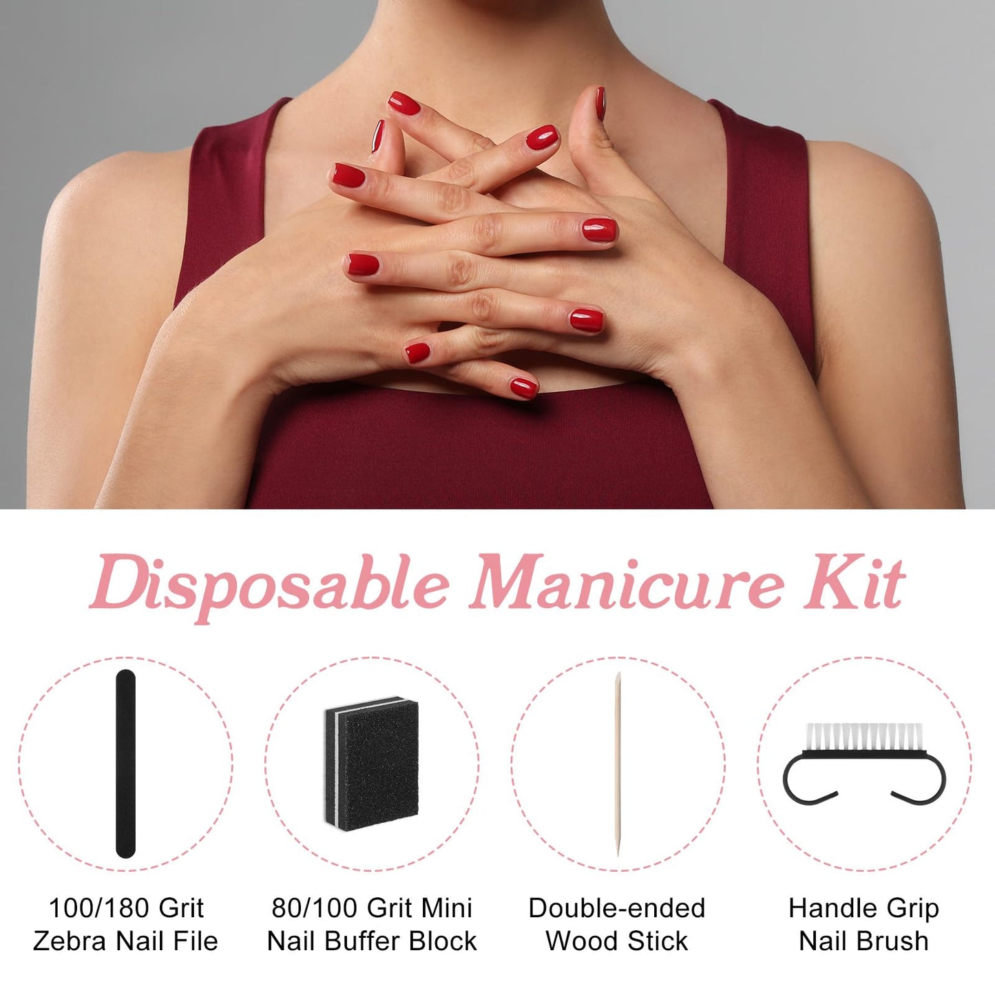 80 Sets Disposable Manicure Kit Basics 4 Piece Nail Kit for Travel,Handle Grip Brush,Mini Nail Buffer Nail File and Wood Stick for Gifts Salon Home Professional (Black)