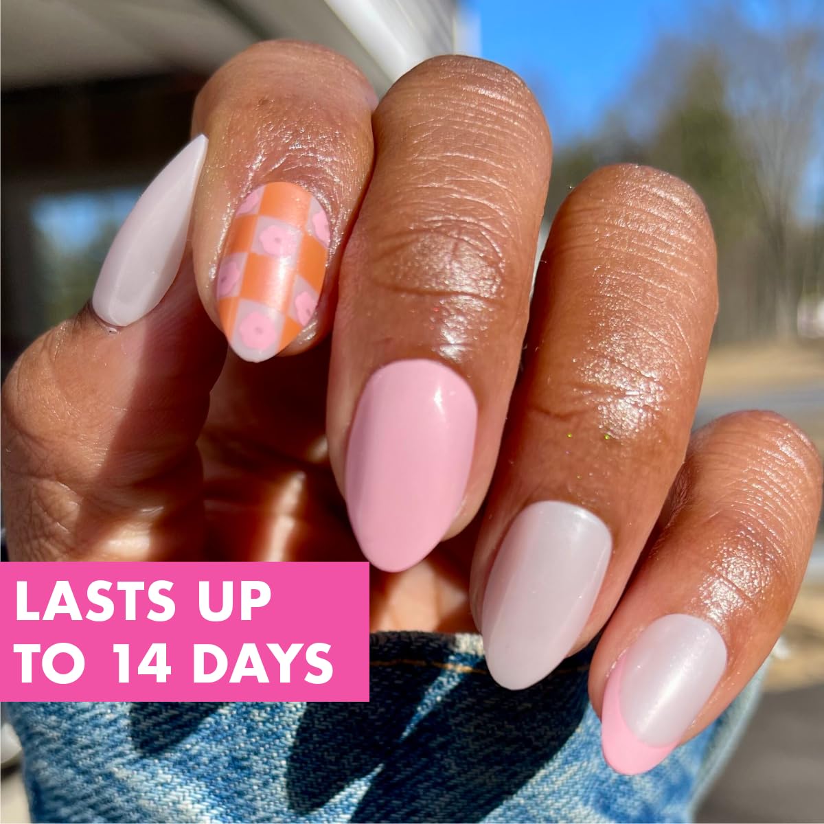 Olive & June Maximalist Instant Mani Press-On Nails (Glue) | 42 Fake Nails, 21 Sizes | Non-Toxic, Long-Lasting Big, Bold Gorgeous Realistic Look | Medium, Almond | Chrome Flower Mixed Pack