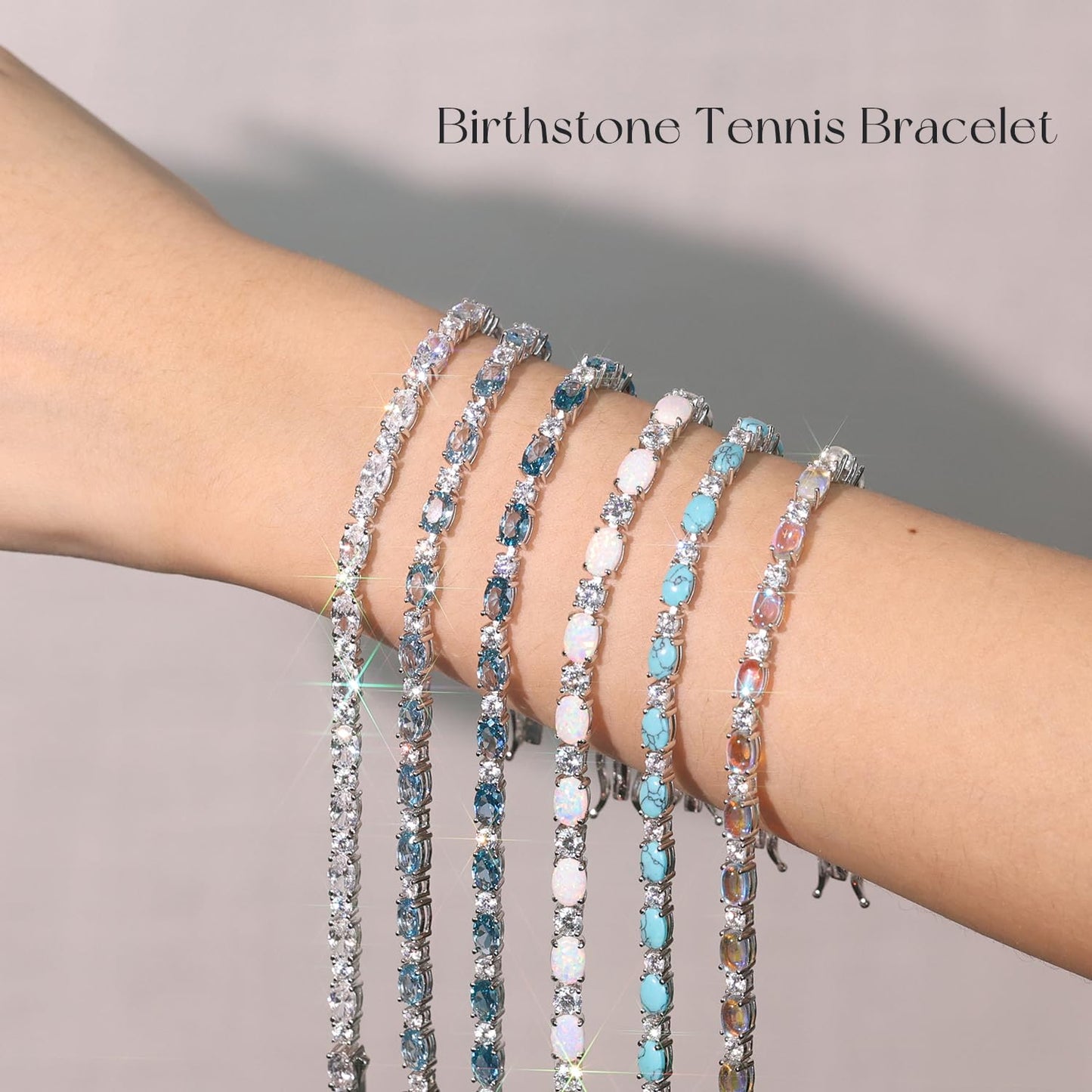 FANCIME Sterling Silver Fire Opal Tennis Bracelet October Birthstone Bracelets Oval Gemstone Dainty Fine Jewelry for Women 7"