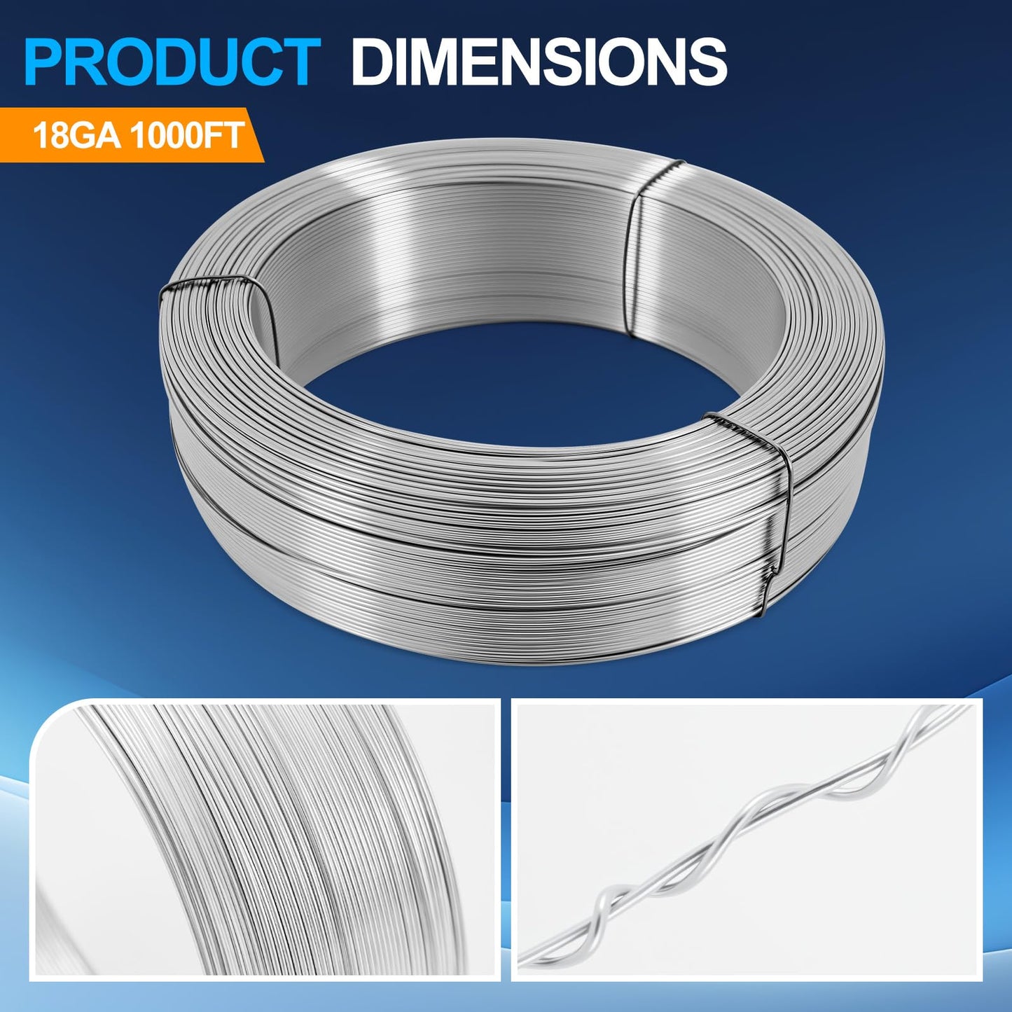 LEIFIDE Wire in Galvanized, 18 Gauge x 1000ft Hardware Cloth Roll Tie Tool Annealed Galvanized Steel Hobby Wire Flexible Reel for Home Decoration Industrial(Silver)
