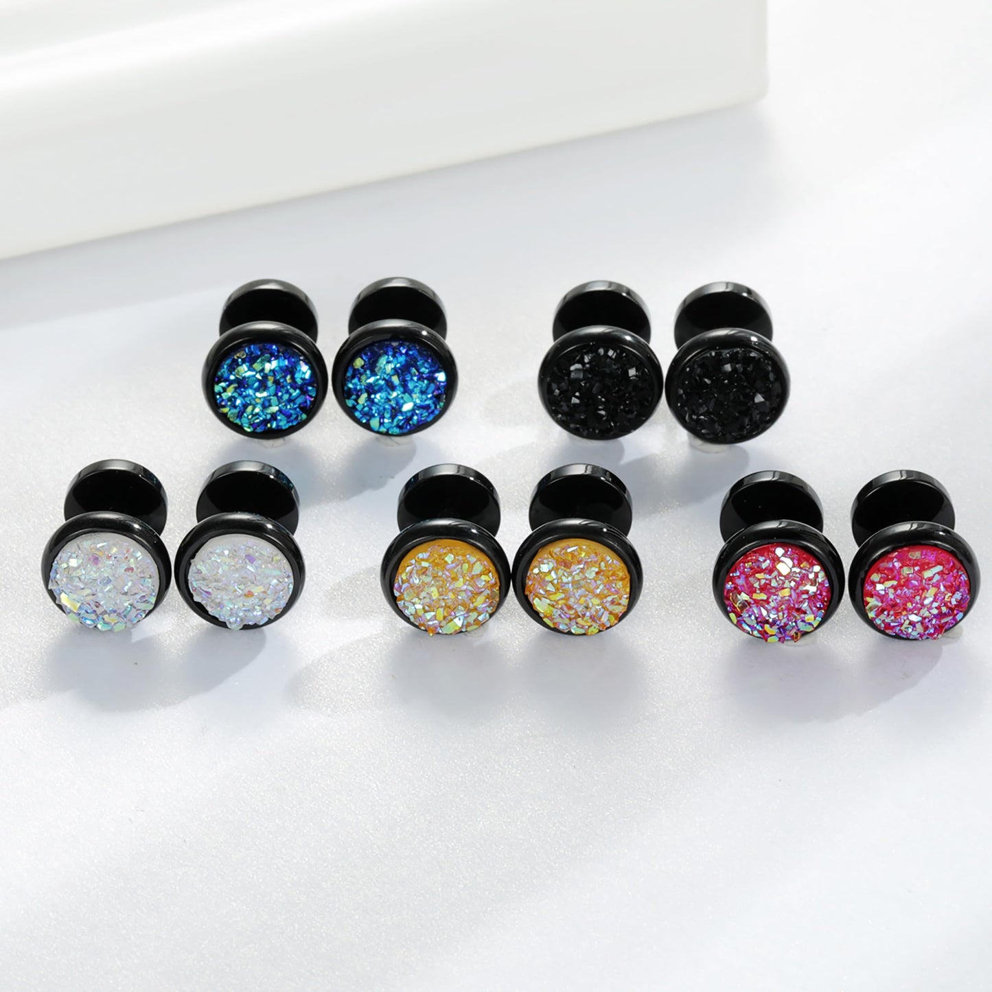 Women Men Flat Back Stud Earrings Non-Nickel Crystal Stone Earrings Titanium Stainless Steel Hypoallergenic Cartilage Earrings Stud for Sensitive Ears