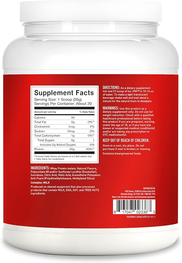 JYM Supplement Science Iso JYM Bombsicle, 90 Calories, 100% Whey Protein Isolate, Zero Fat, Zero Sugars, Mixes Clear, for Women & Men, 20 Servings