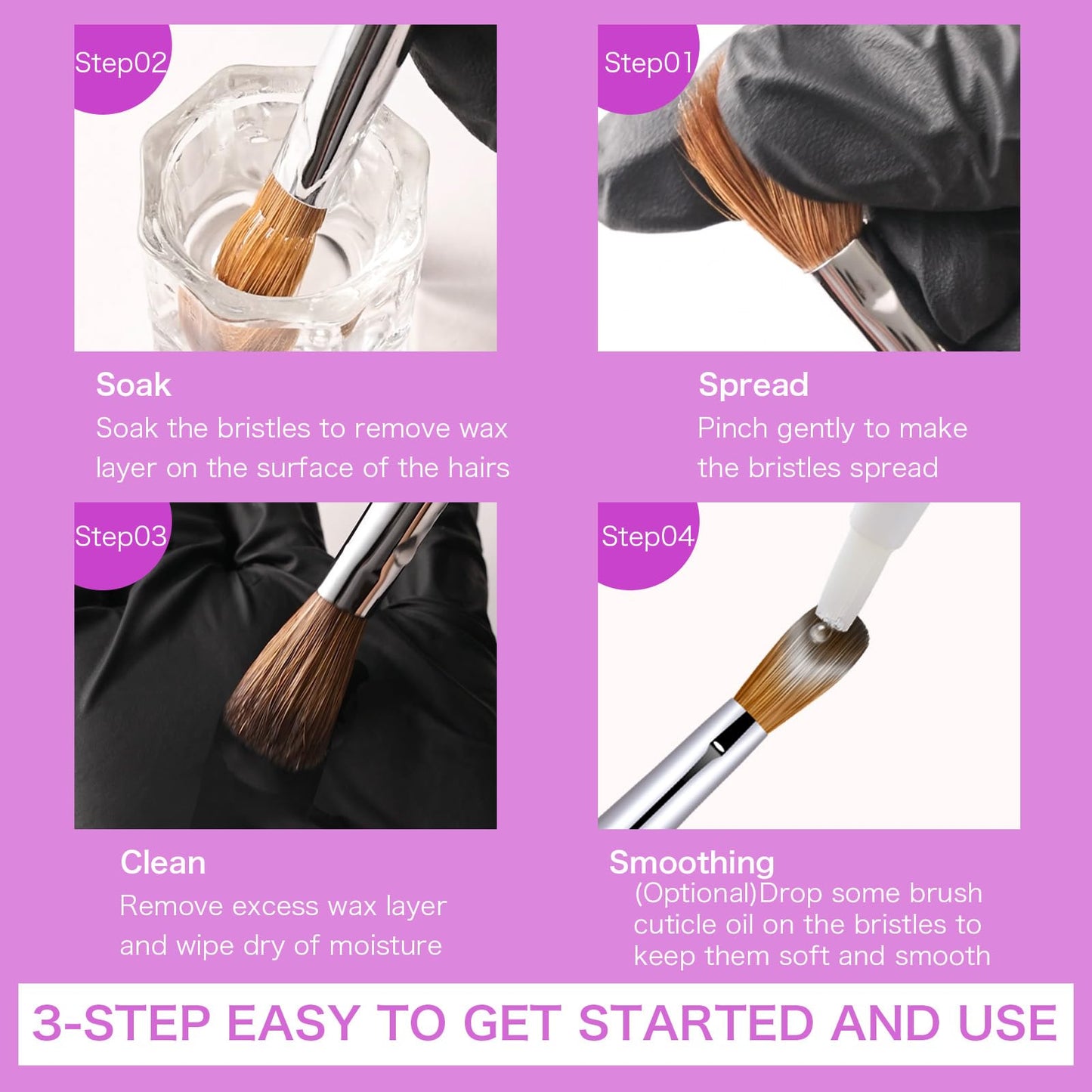 Shine Chance 4Pcs Acrylic Nail Brushes Set, Kolinsky Nail Art Brush, Art Design & Polish Mistake Cleaning Manicure Tools for Women Acrylic Application (Size 6 8 12 14)