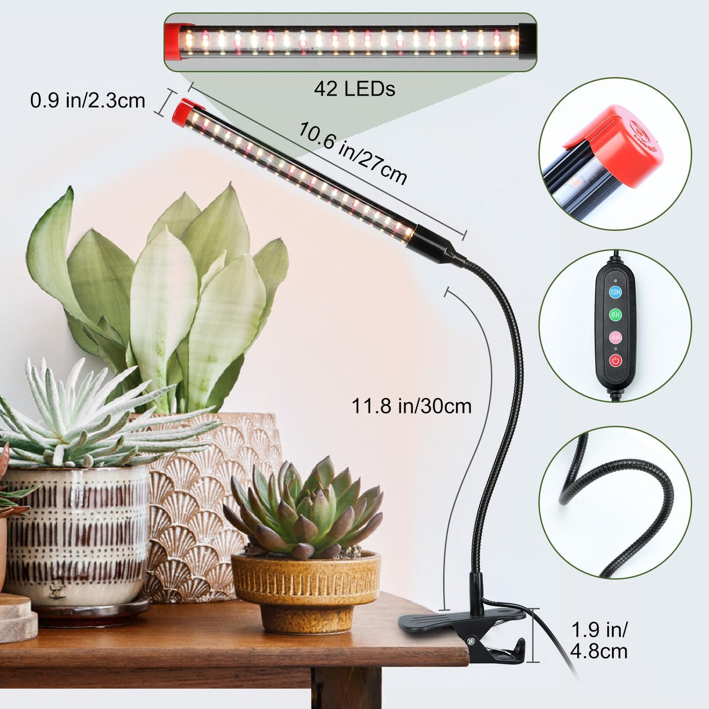 Game Changer! FECiDA 2026 3Pack 9 Watt Power Draw, NO Need Adapter, Clip Grow Lights for Small Indoor Plants, Bonsai, 4/8/12H Timer, Enough Bright Like Sun for Your Plants