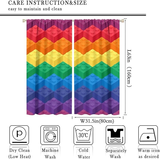 Colorful Building Blocks Cartoon Toy Printed Curtains, Bedroom, Living Room, Architecture, Curtains, Fun Brick 3D Design Curtains, Children's Living Room, Window Treatment Panels 2 Panels 63x63in