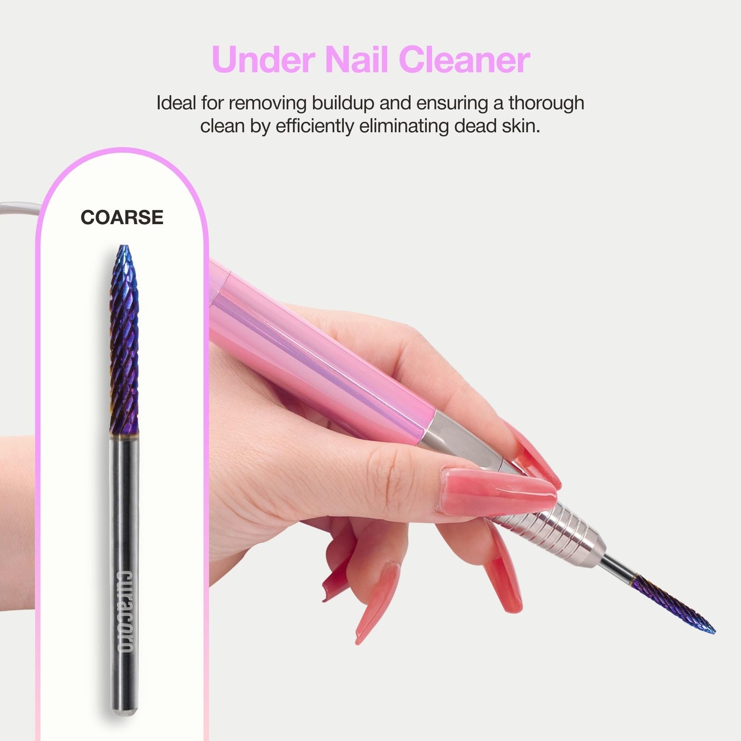 Curacoro Under Nail Cleaner 3/32'' Safety Carbide Bit (Coarse), Professional Design to Remove Dirt, Debris, Dead Skin for Healthy Nail Growth, Nail Drill Bits Manicure Salon & Home