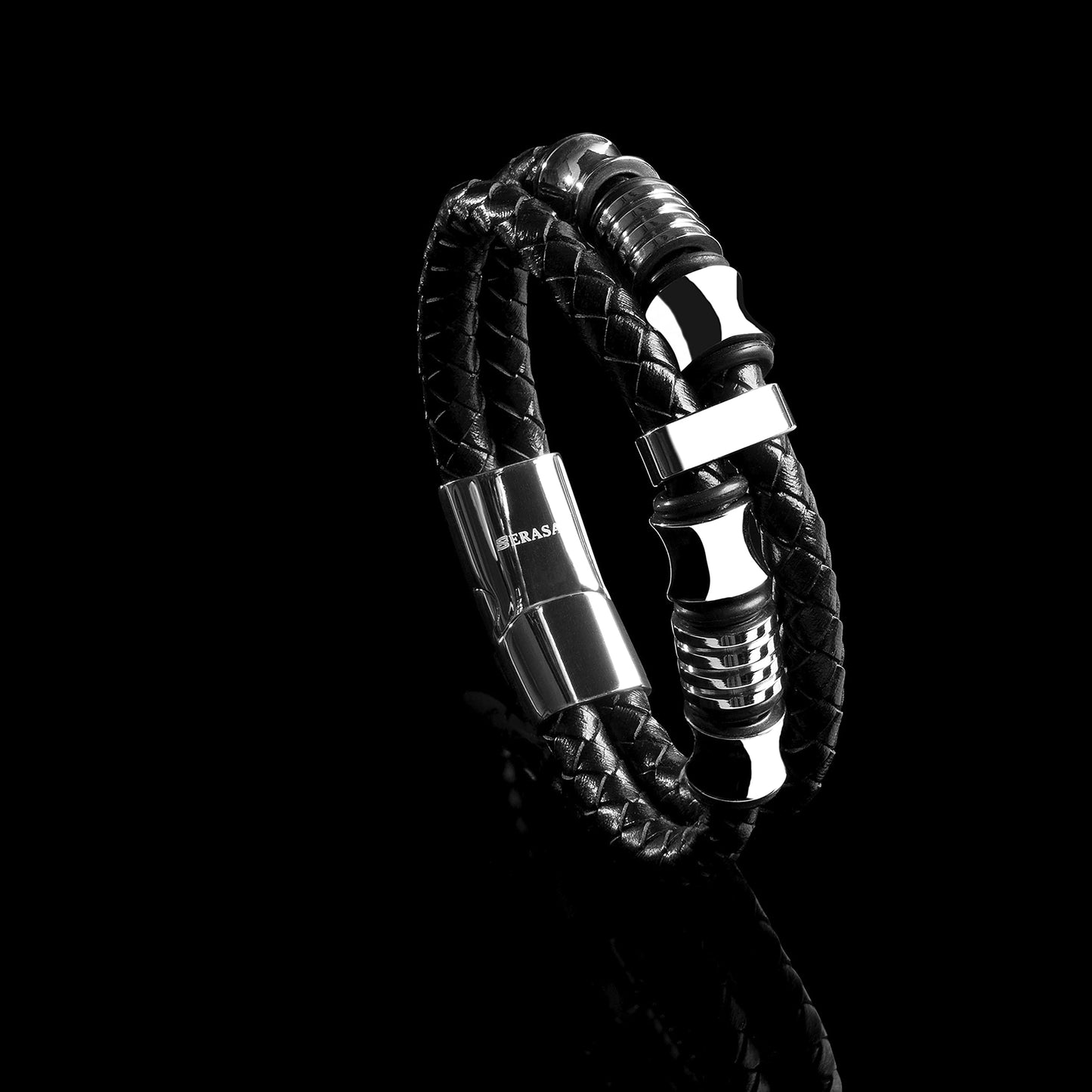 SERASAR Mens Silver Bracelets 17cm Bracelet Men Gift Box Genuine Leather Cowhide Braided Magnetic Clasp Multi Layer Wrap Rope Man Mans Male Band Jewelry Magnet Accessories