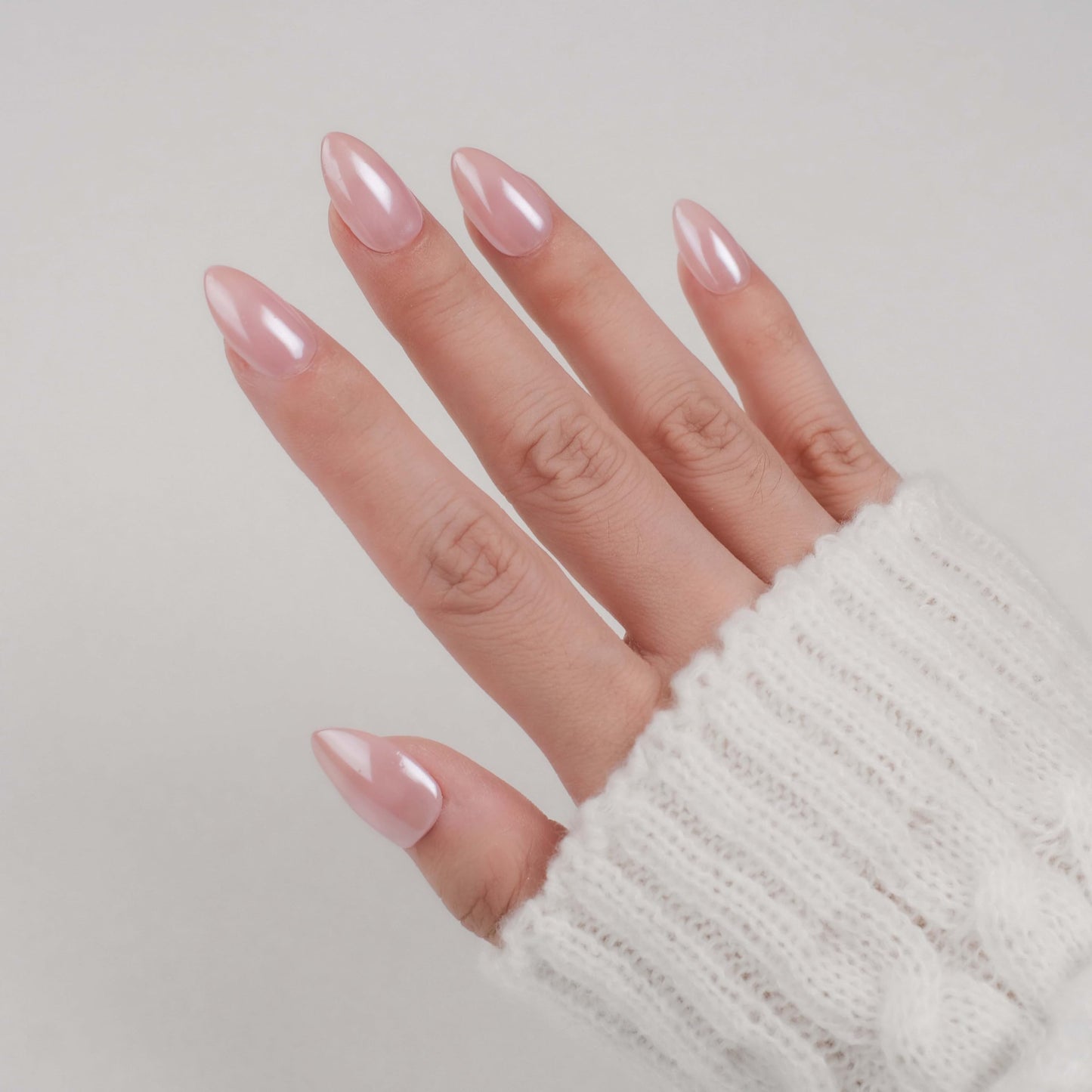 Nailique Press On Nails Short Almond – Handmade Chrome Glazed Donut Soft Gel Ombre Nude Pink, 26pcs Reusable Nail Tips with Glue & Remover, Salon Quality Valentine Bridal Wedding Manicure