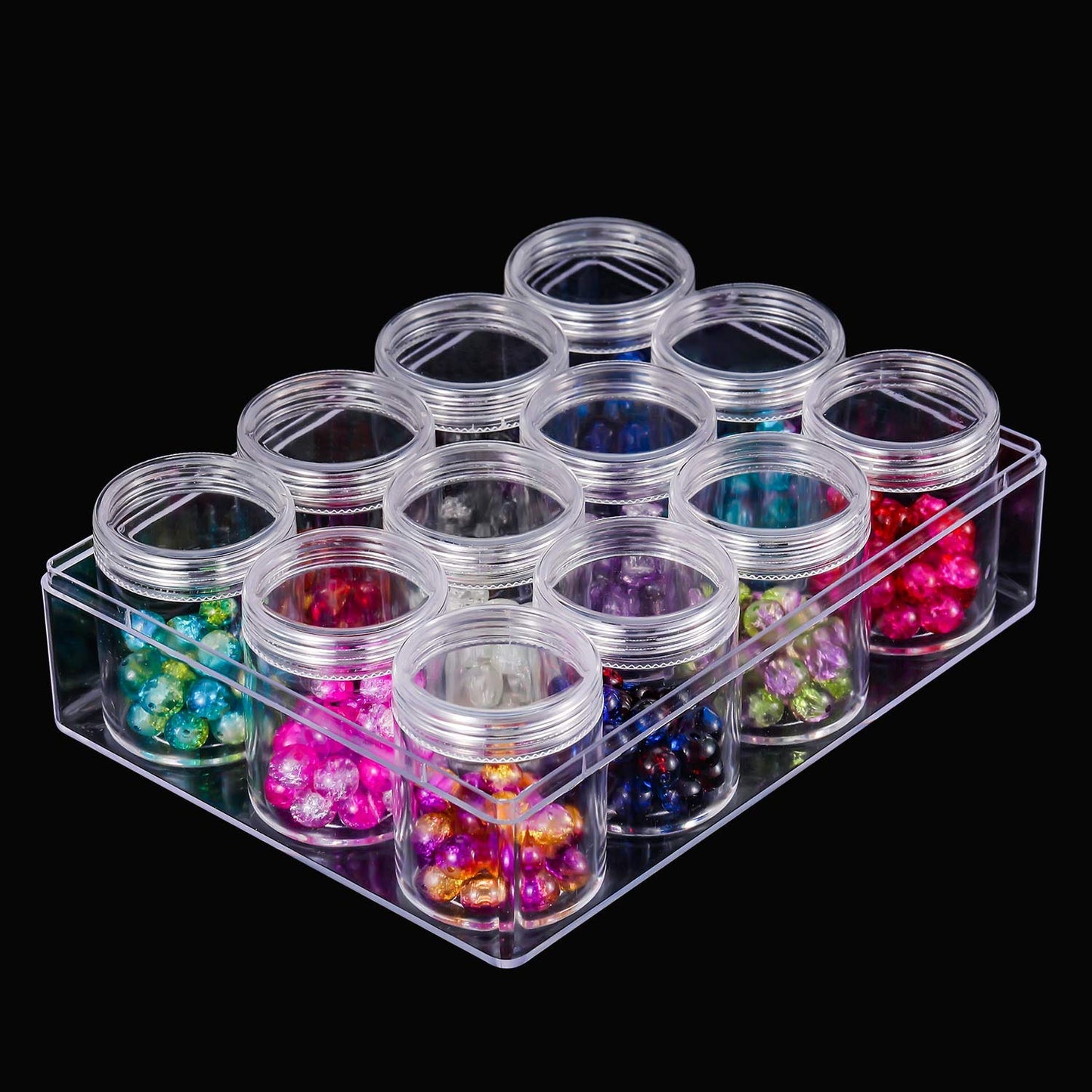 Blulu Clear Bead Organizer Small Bead Storage Containers Set 12 Pieces Plastic Storage Cases Cylindrical Clear Craft Supply Case for Earrings, Rings, Necklace, Threads, Beads(1.9 x 1.5 x 1.5 Inches)
