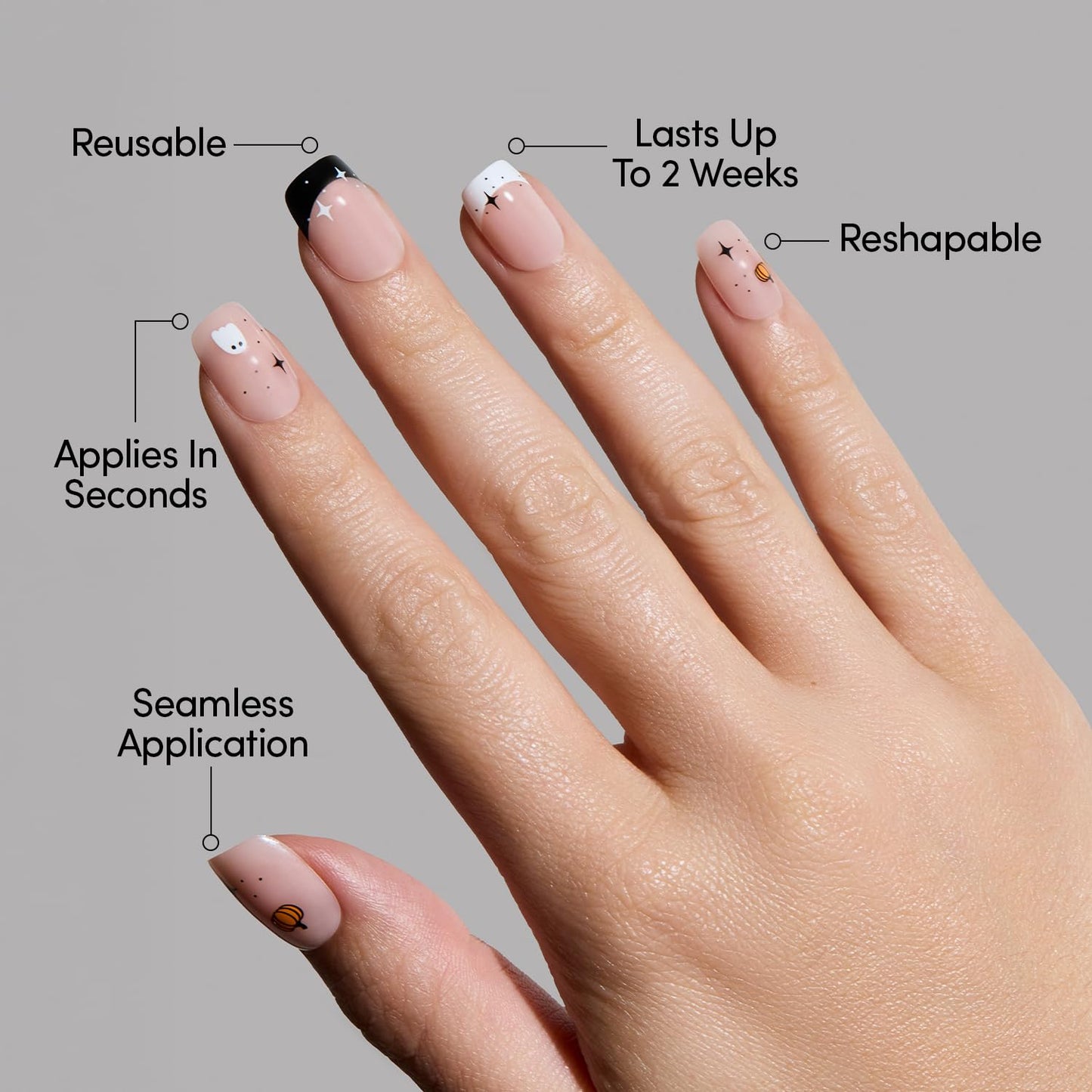 Glamnetic Press-On Nails Bundle - Candy Corn & Tiny Pumpkin | Short Oval Glazed Fake Nails with Ombre Design | Short Squoval French Tip Fake Nails with Pumpkin Graphics | Durable, Salon-Quality Nail K