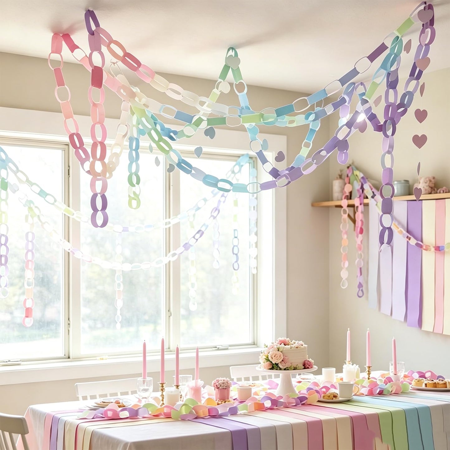 Paper Chain Garland Kit, 600 Sheets 7.9 Inch Precut Paper Strips for DIY Rainbow Chain, Construction Paper Crafts for Birthday Party Wedding Shower Decor, with Double Sided Tape (Macaron)