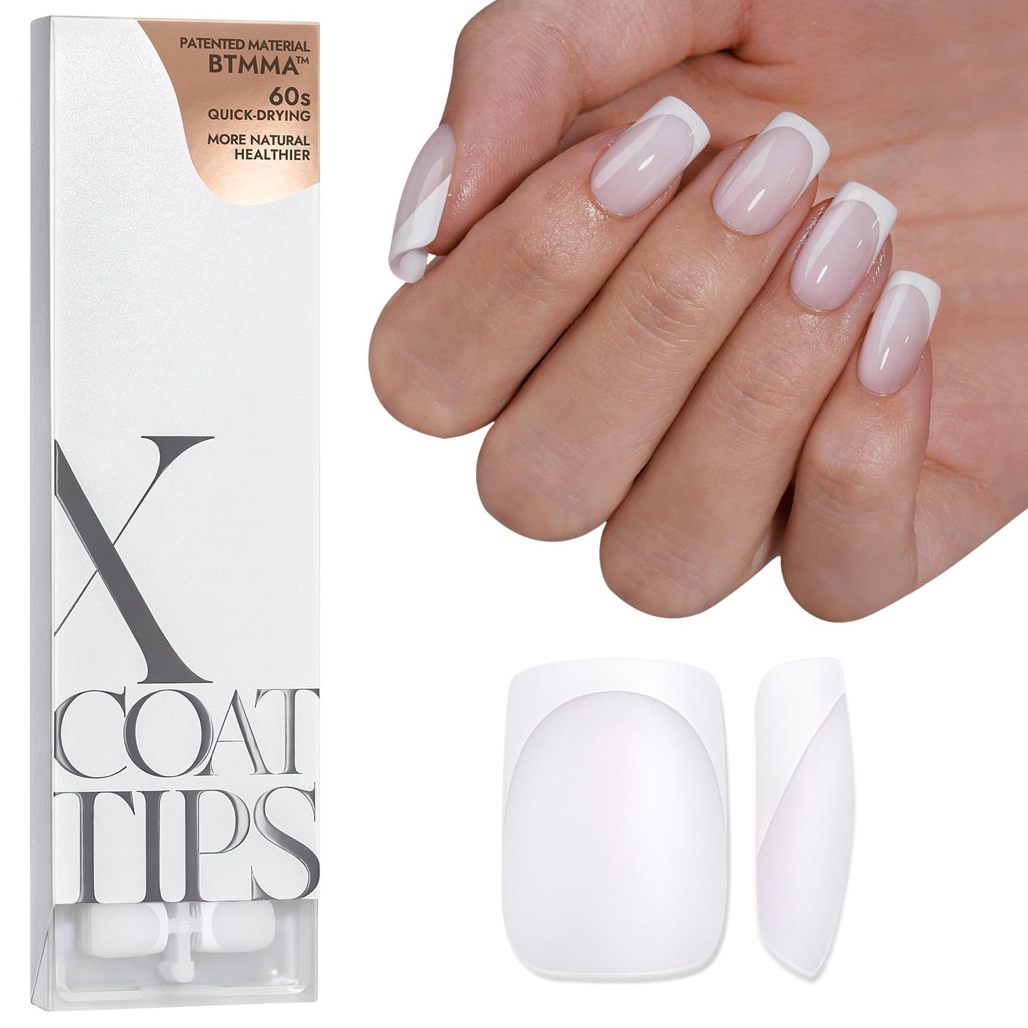 btartboxnails XCOATTIPS White Short Square Press On Nails Builder Gel Set