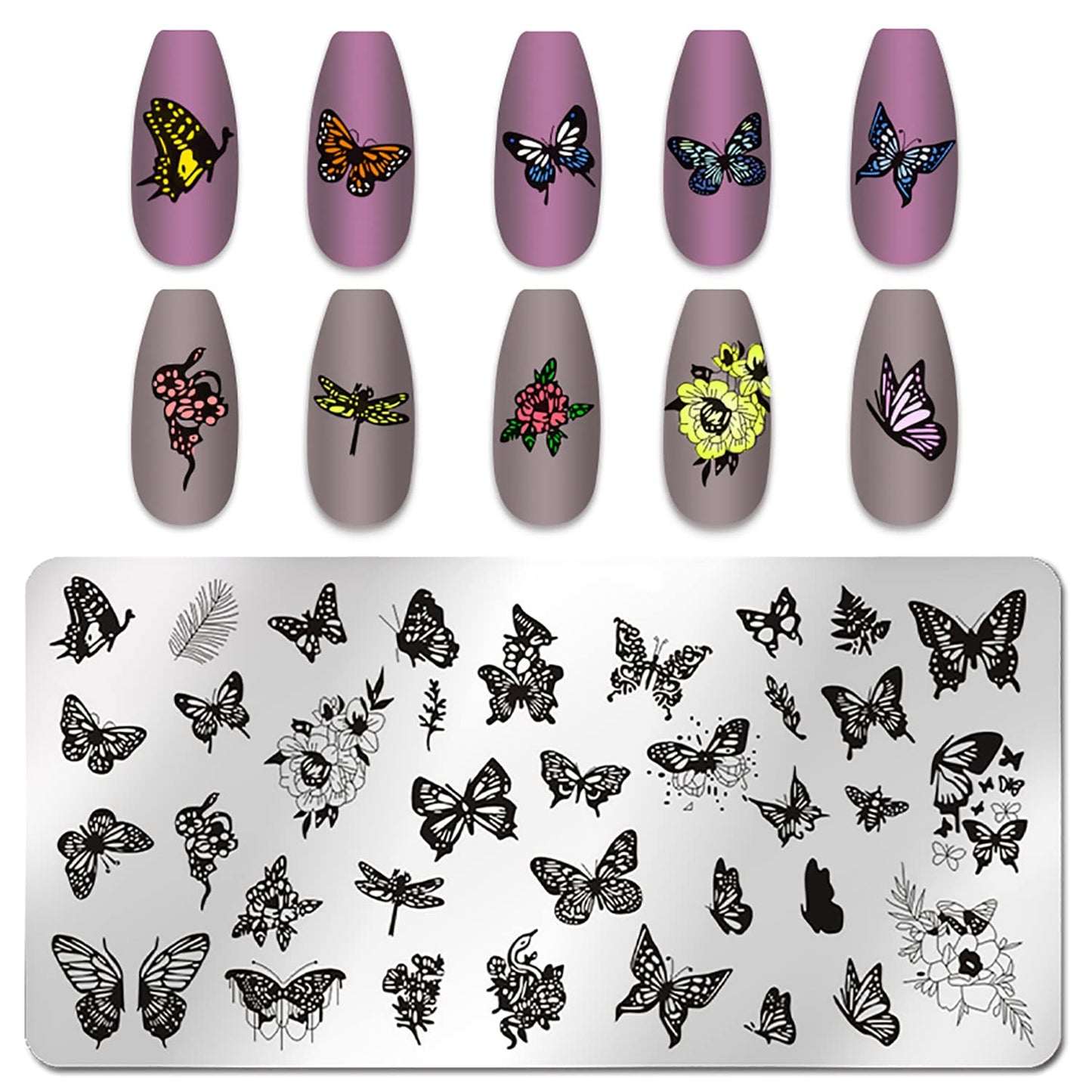 DANNEASY 6 Pieces Nail Stamp Flower Butterfly Leaf Nail Stamping Abstract Nail Stencils Stamping Plates for Nails Manicure Template Nail Art Tools DIY Nails Accessories (Nature Series)