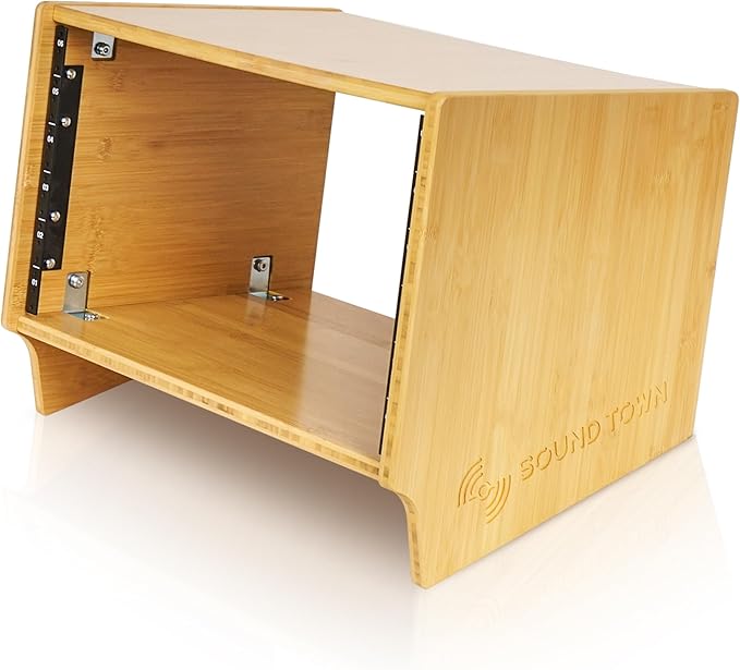 Sound Town DIY 6U Angled Desktop Turret Studio Rack, Solid Carbonized Bamboo, Assembly Required (STBR-6SL)