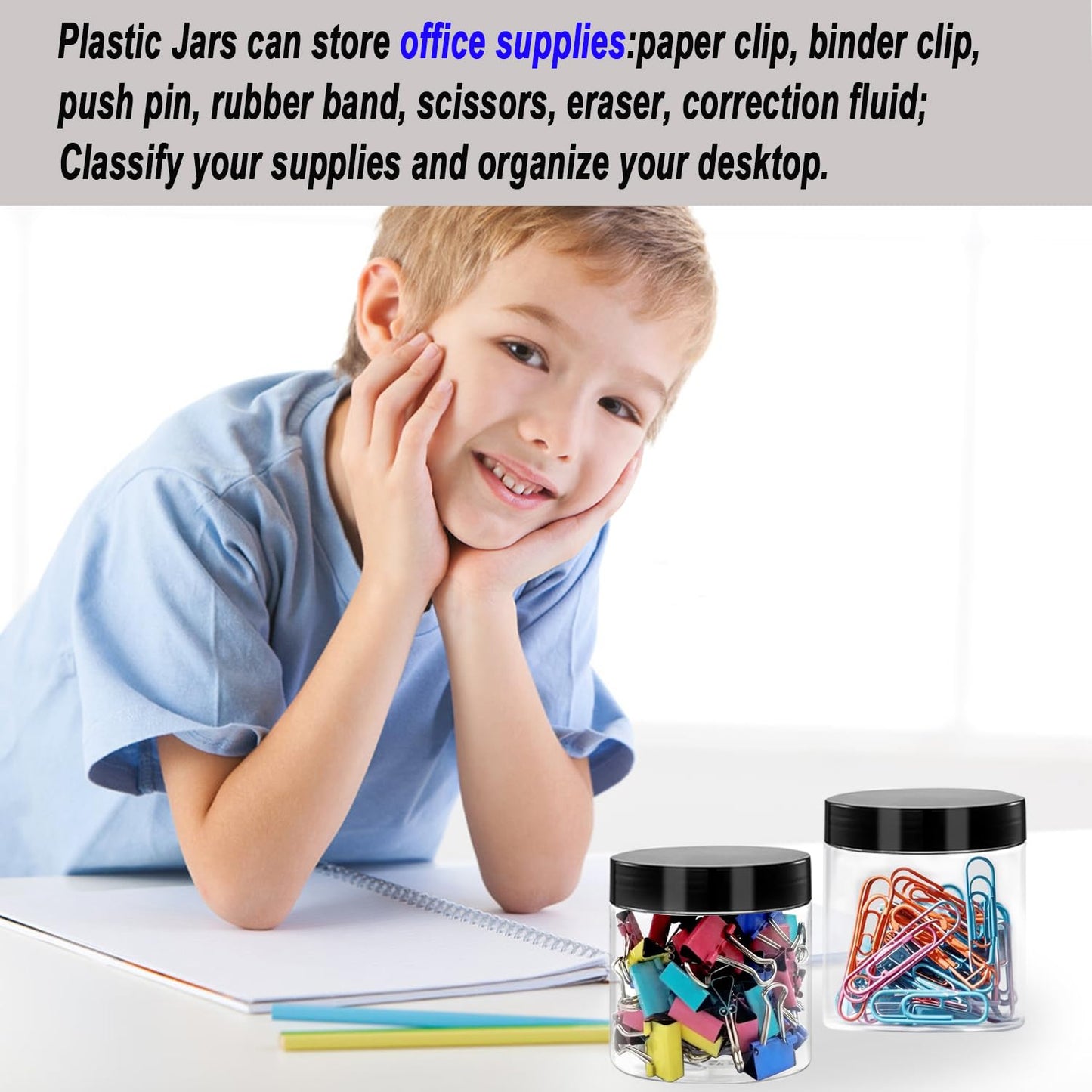 WYIPOLZI 12oz Plastic Jars with Lids, 24 Pack Clear PET Jars Containers with Black Lids, Leakproof Round Plastic Storage Jar with Pen & Labels for Dry Food Storage, Candy, Crafts