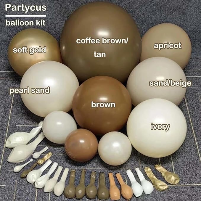 Brown Balloon Garland Kit, Double Stuffed – Coffee, Tan, Apricot, Pearl Sand, Ivory, Beige & Gold Latex Balloons for Boho Baby Shower, Bear & Safari Party