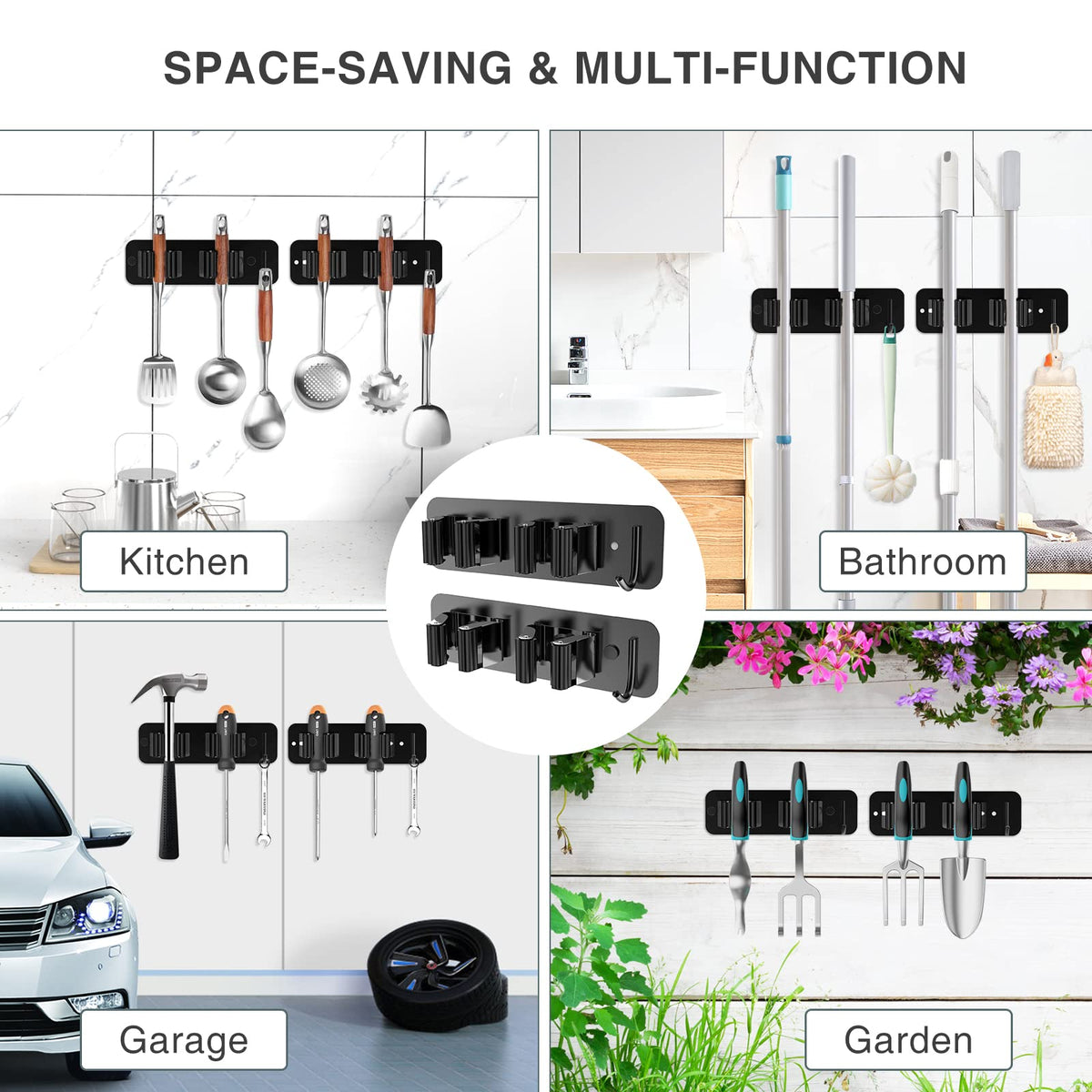 Wall Mount Mop and Broom Holder (4 Count)
