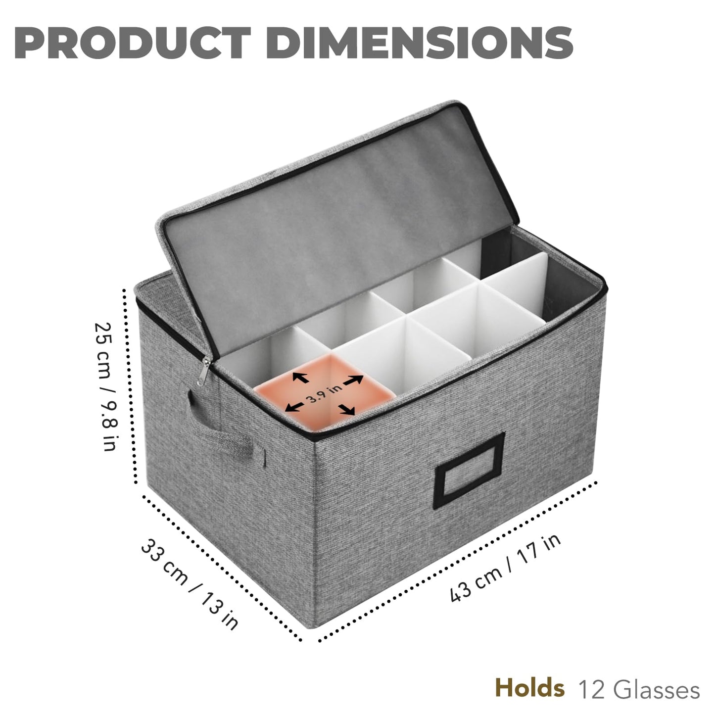 HURZMORO Wine Glass Storage Box with Dividers – Durable Oxford Fabric Stemware Case for 12 Highball Glasses,Stackable & Portable Wine Glass Storage Box with Handles & Zipper for Safe Moving (2-Pack)